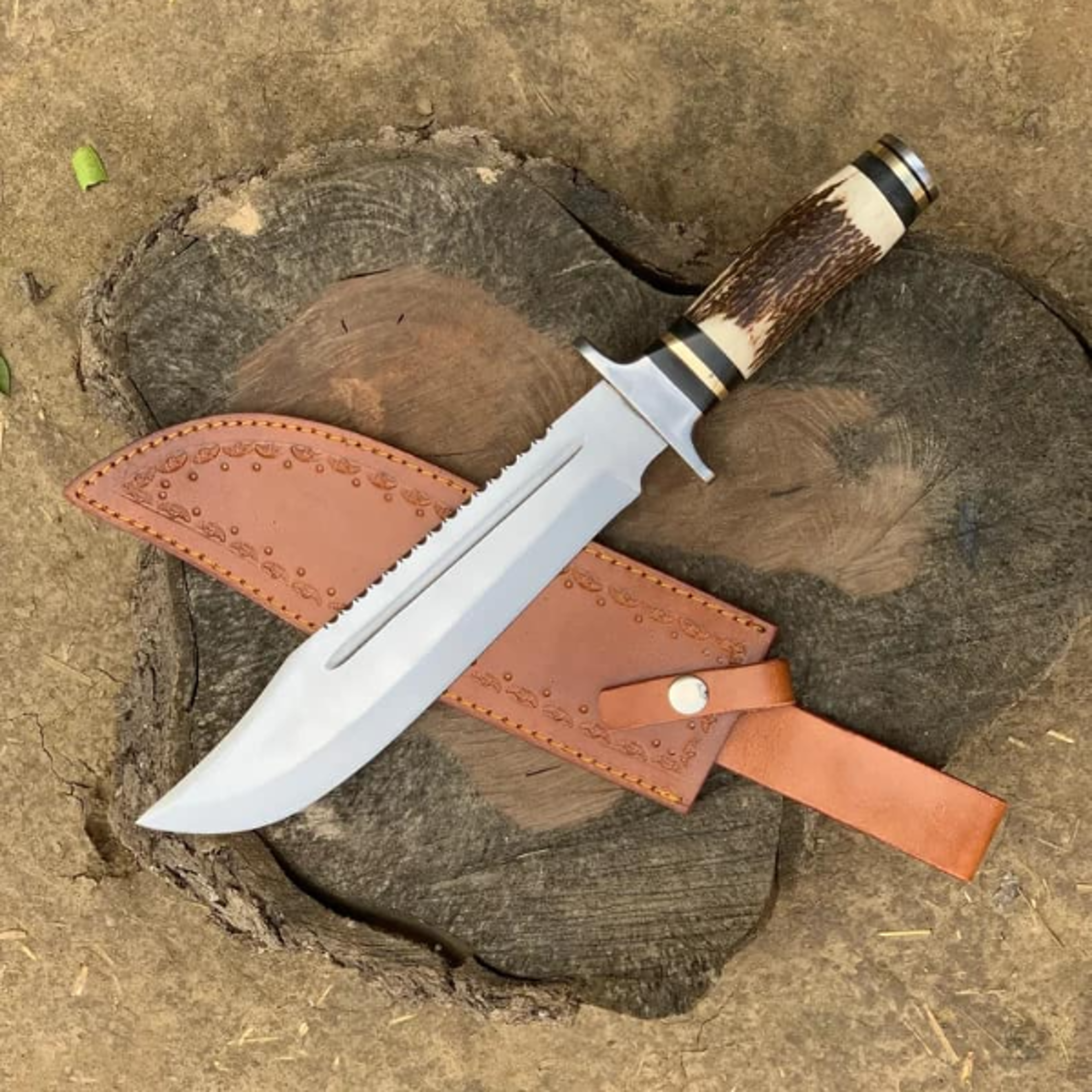 custom handmade beautiful bowie knife with pure leather sheath,gift for him,gift