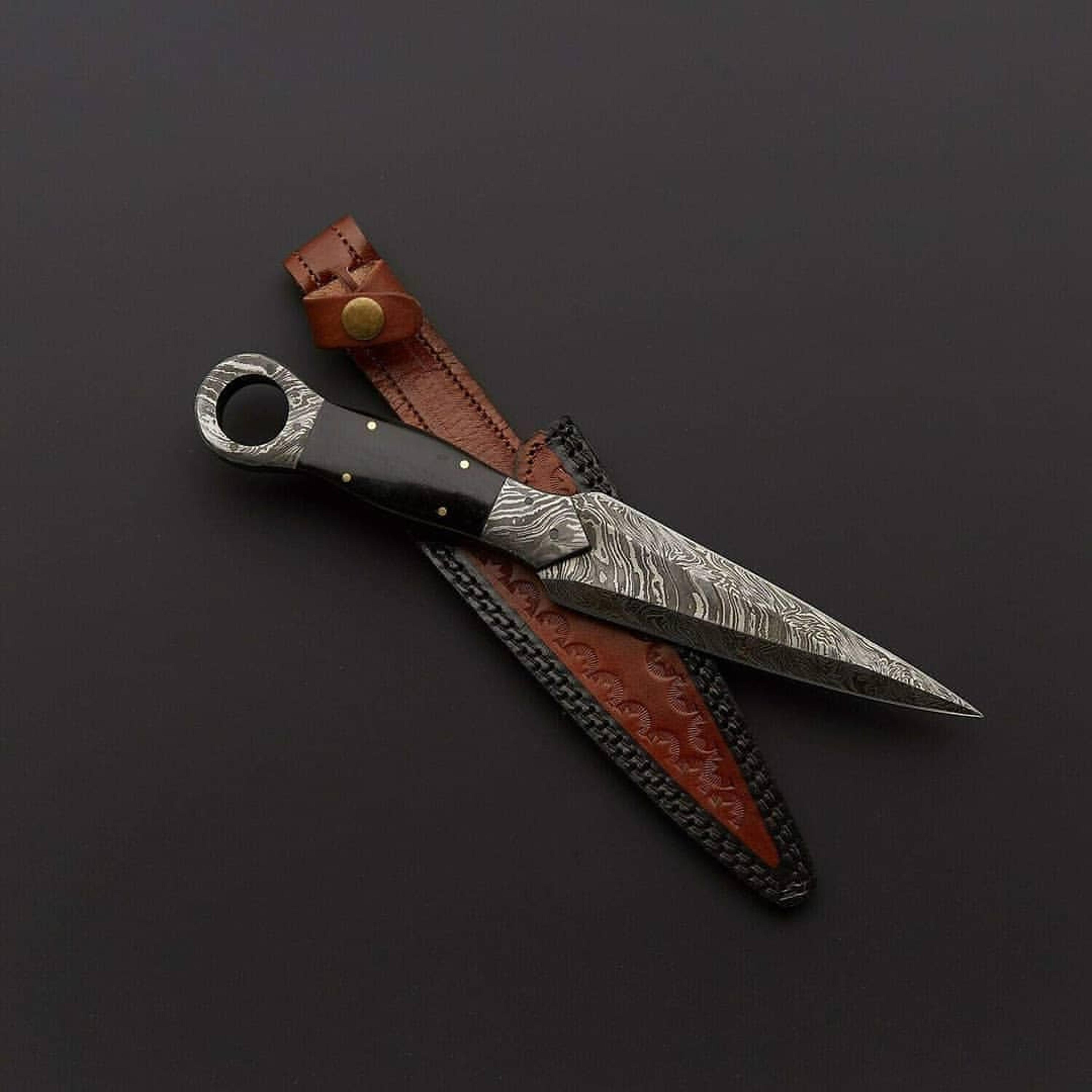 custom handmade push dagger full tang knife with leather handel | hunter gift | husband gift
