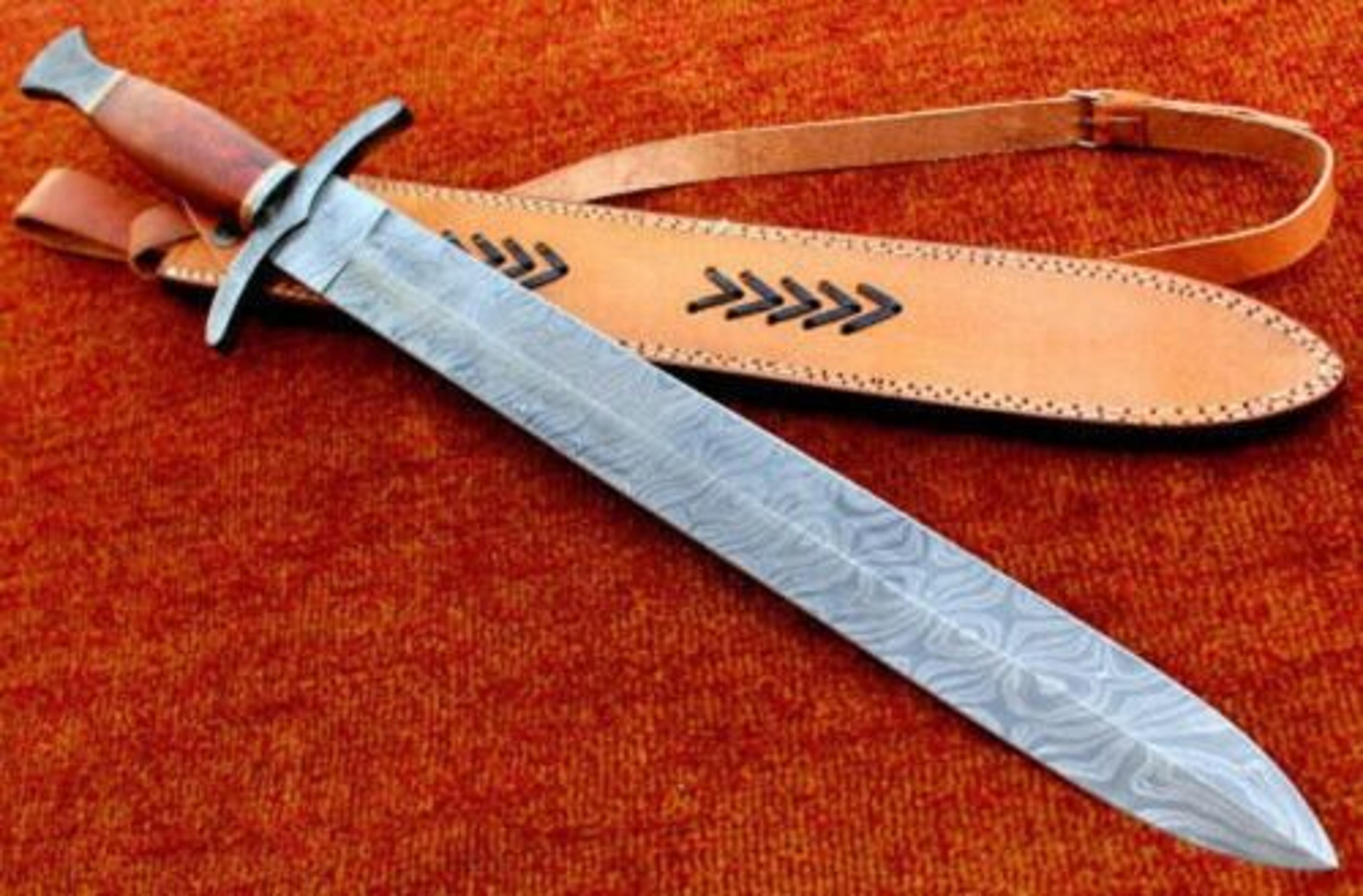 damascus steel viking sword with rosewood mastery - perfect christmas gift for history buffs