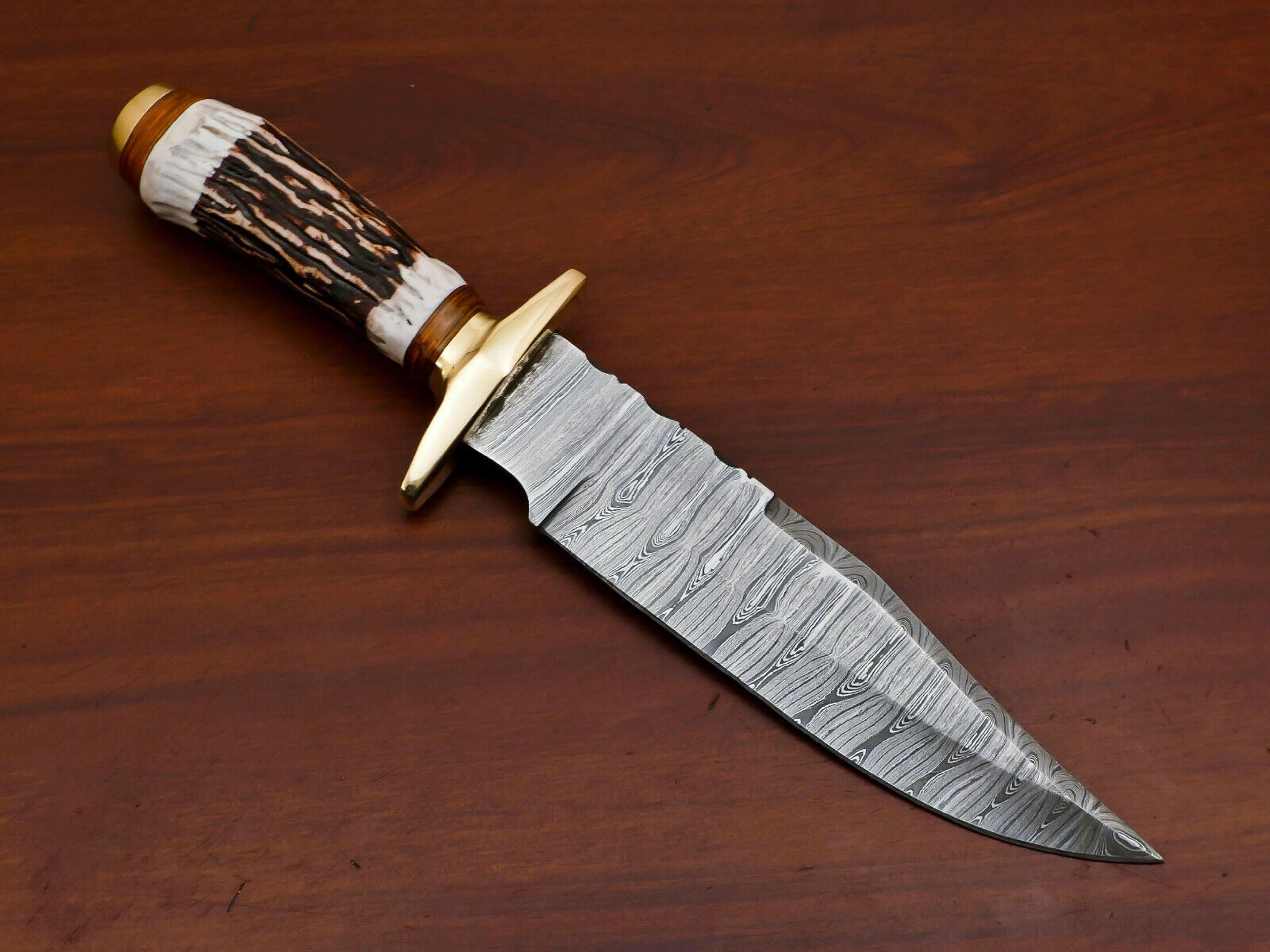 custom handmade damascus blade bowie knife camping knife,