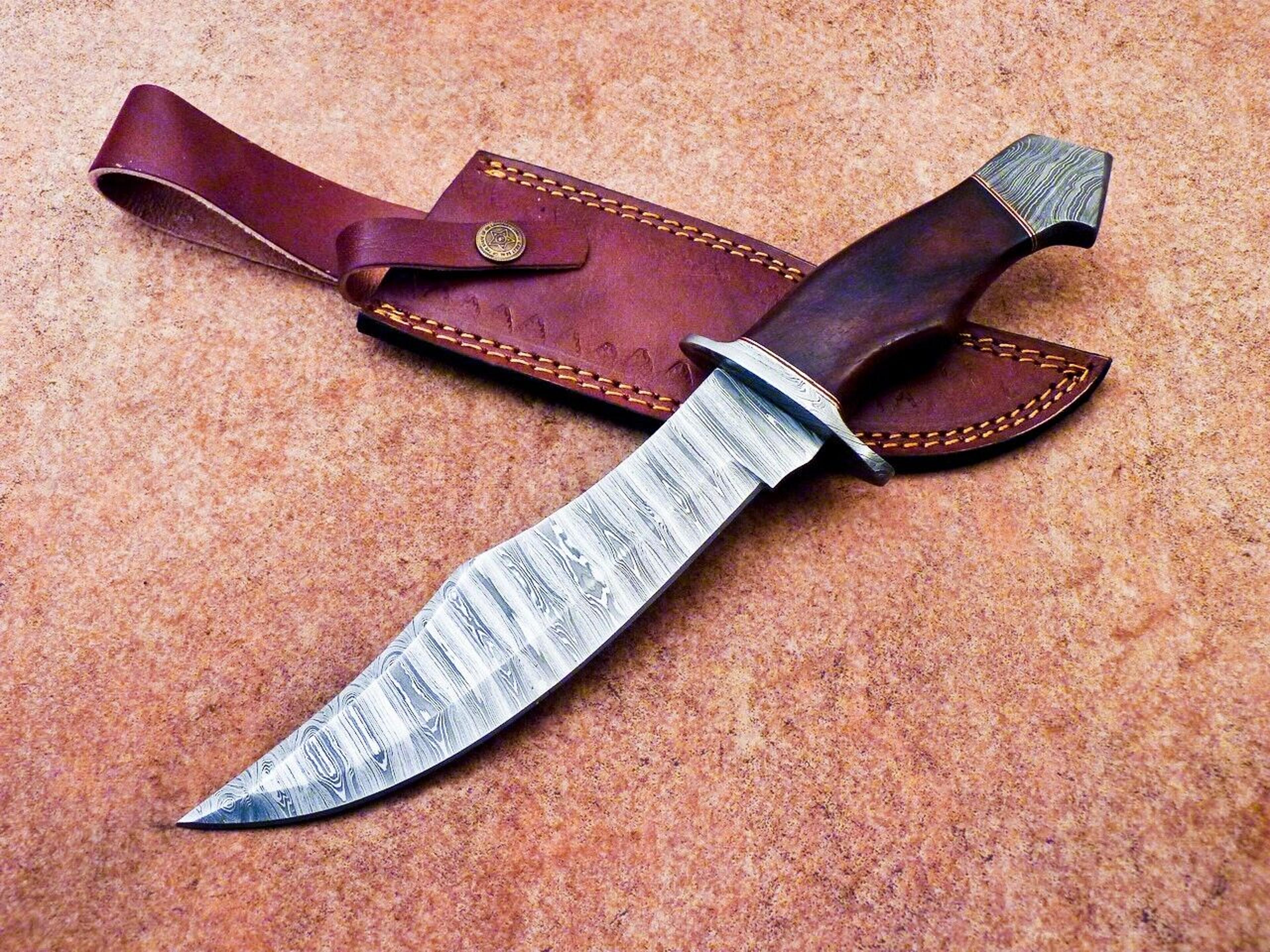 handmade damascus steel blade camping hunting knife bowie knife,