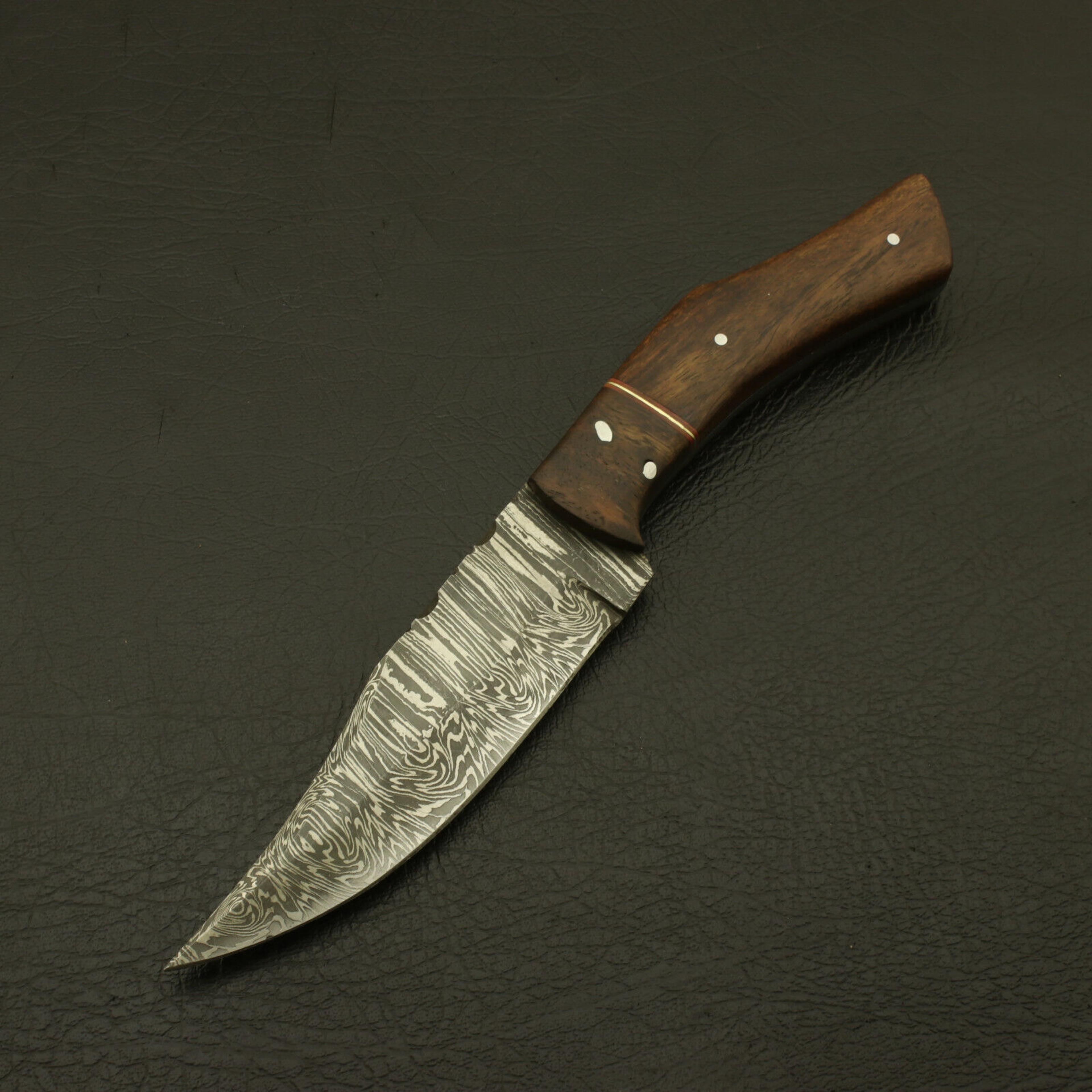 handmade damascus steel skinning knife hunting knife camping blade with sheath