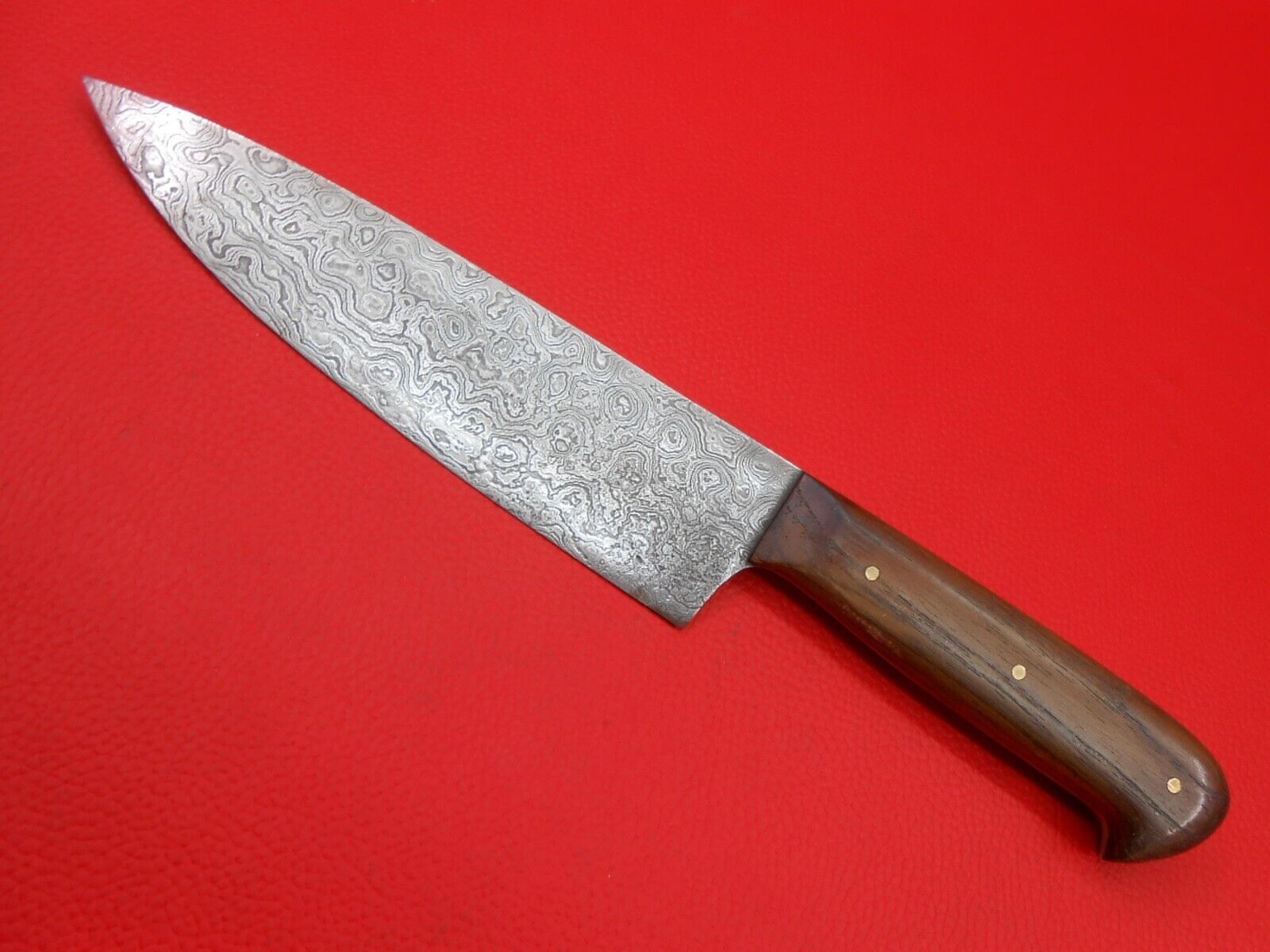 handmade damascus steel 10" size chef knife teak wood handle with sheath