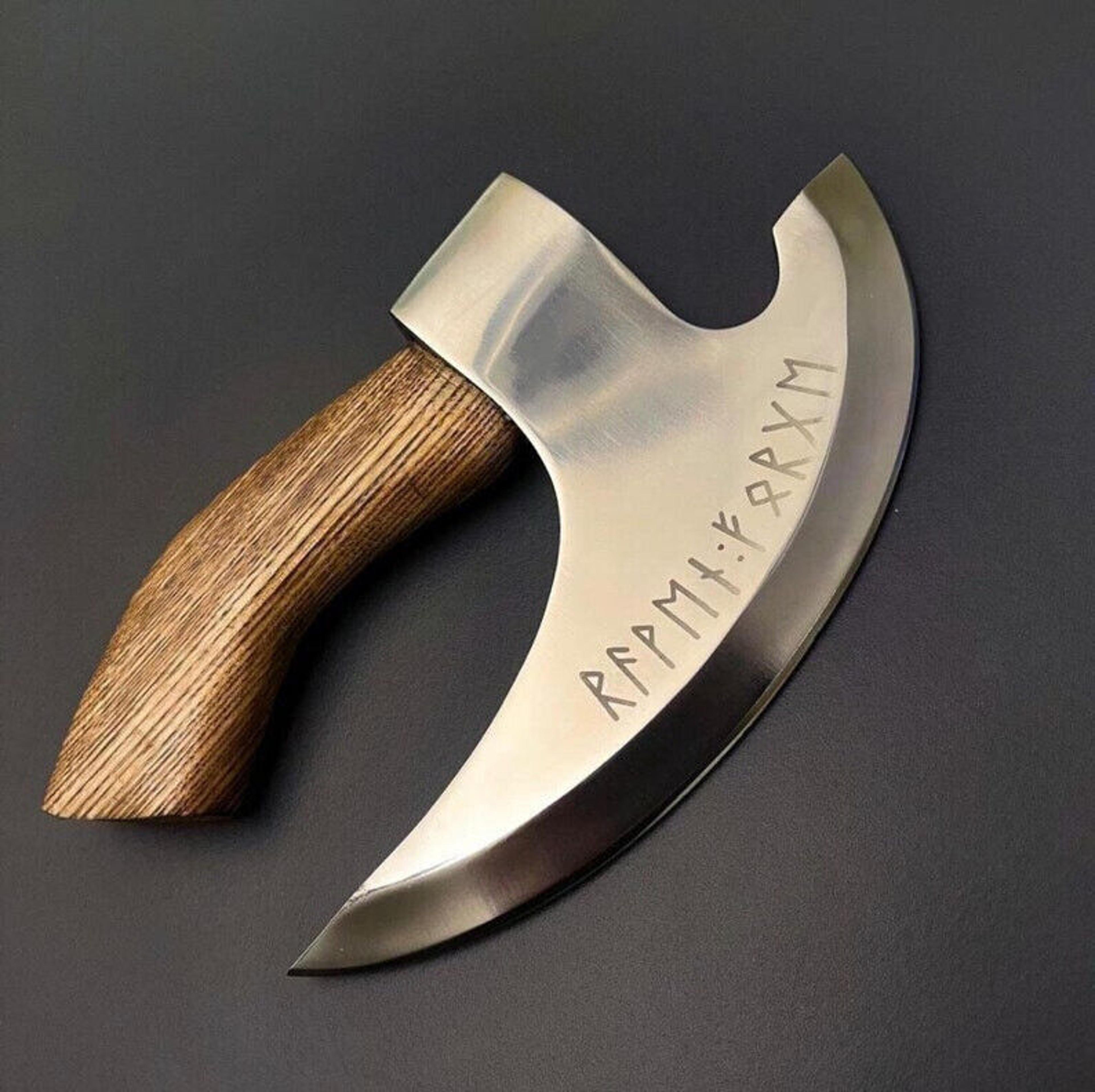 handmade pizza axe, pizza slicer hand forged viking pizza cutter, viking bearded with sheath