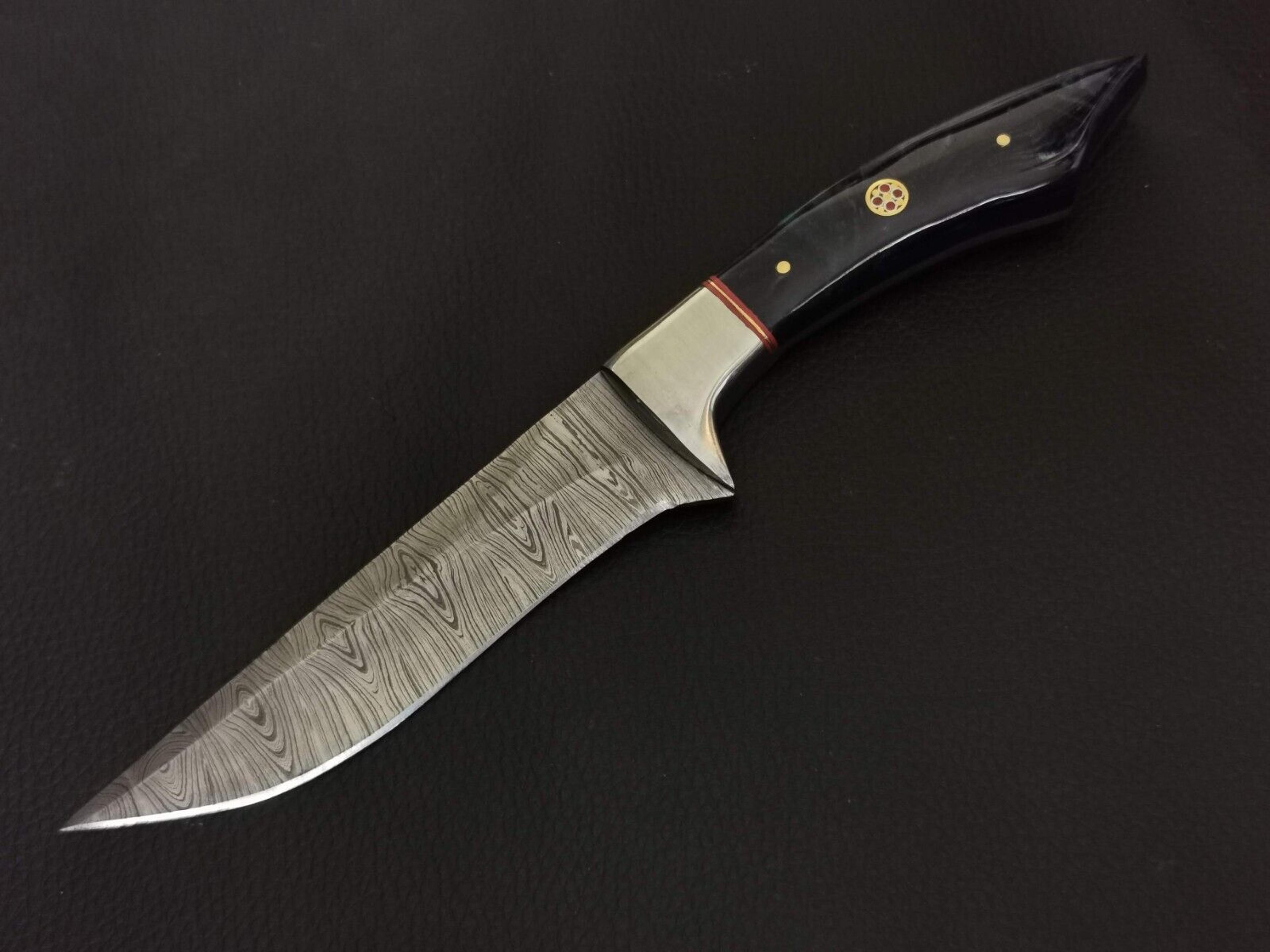 9.5" custom hand made damascus steel skinner knife resin handle w/sheath