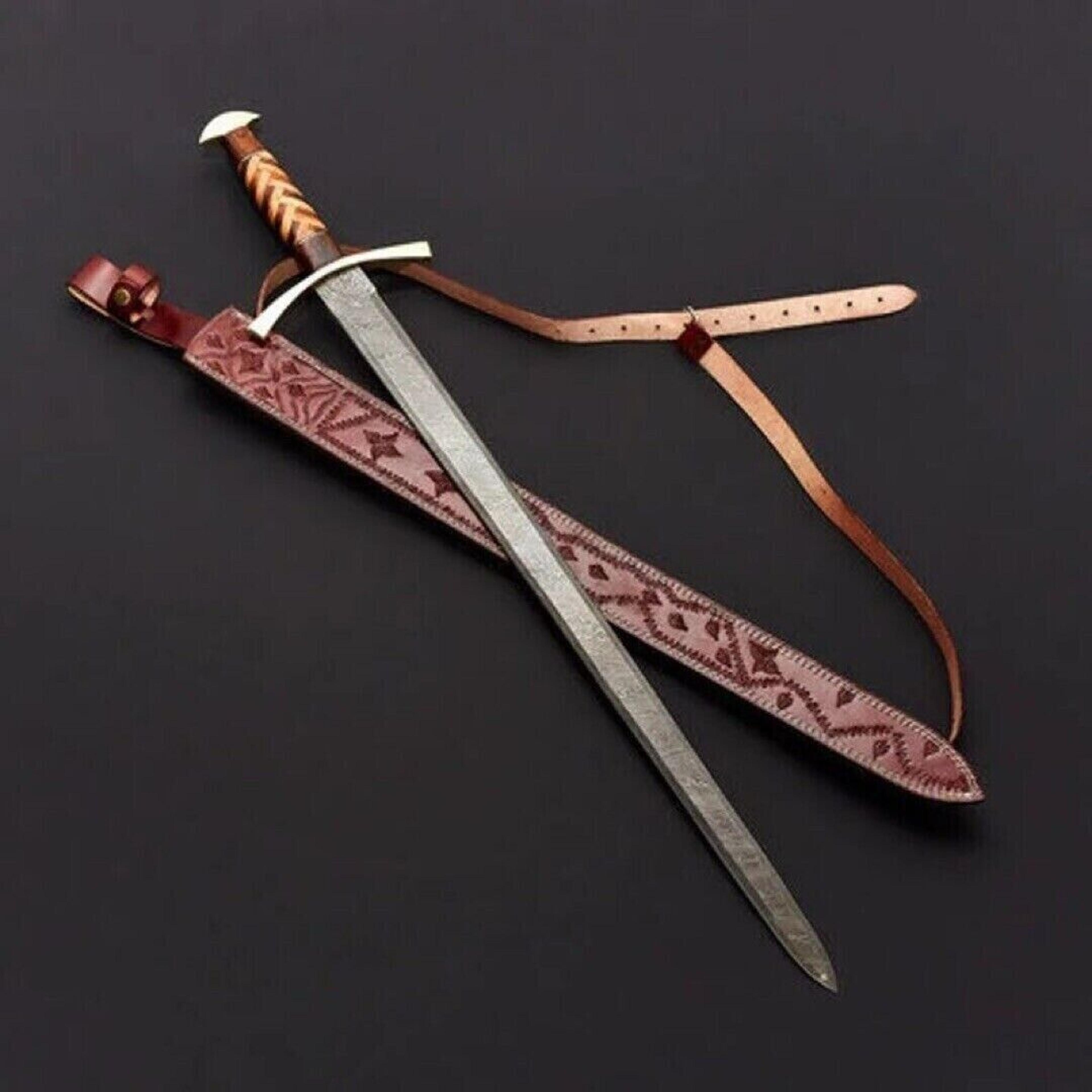 custom hand forged damascus steel viking sword, best quality, battle ready sword