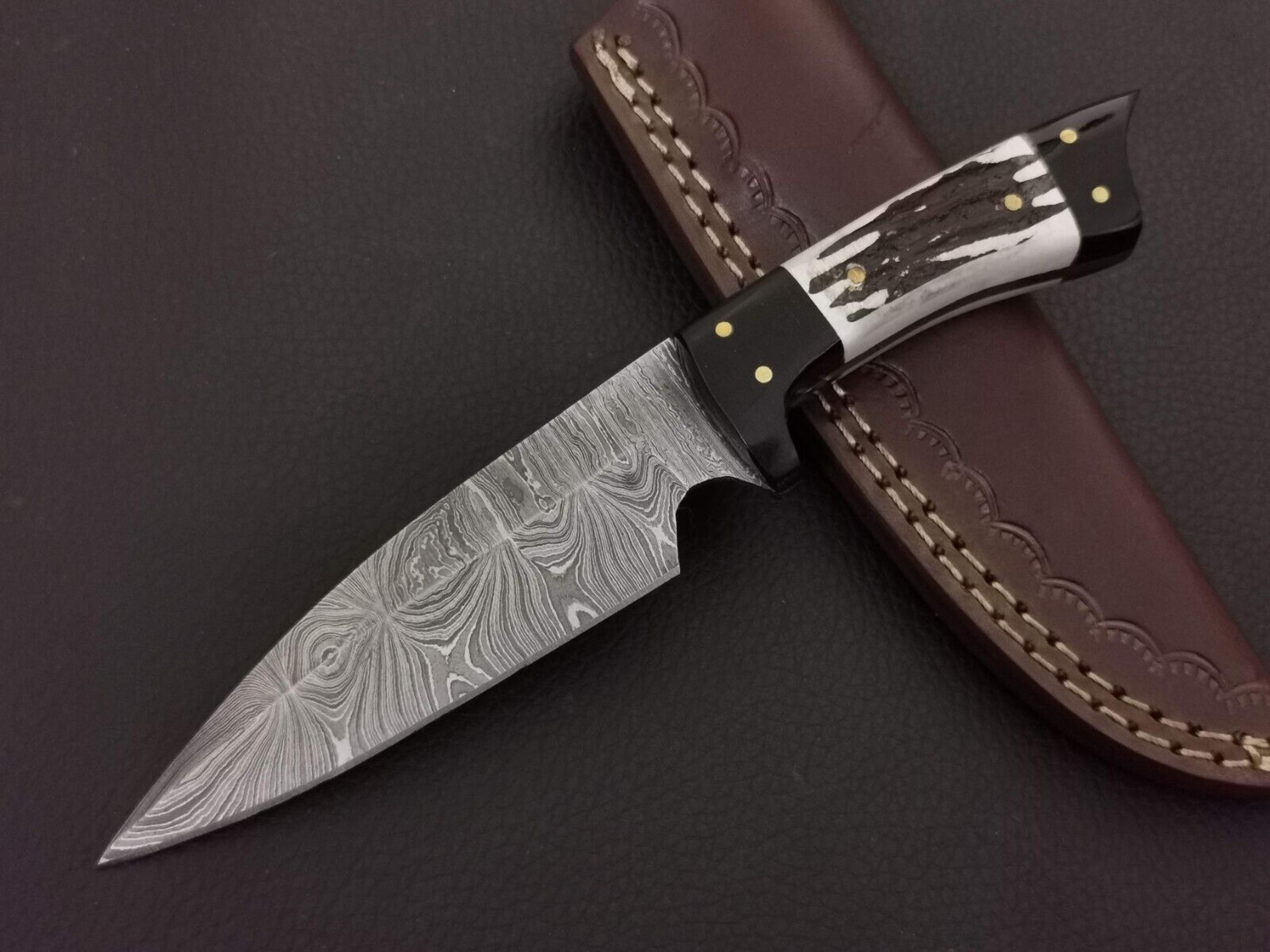 8" custom hand made damascus steel skinner knife resin handle w/sheath