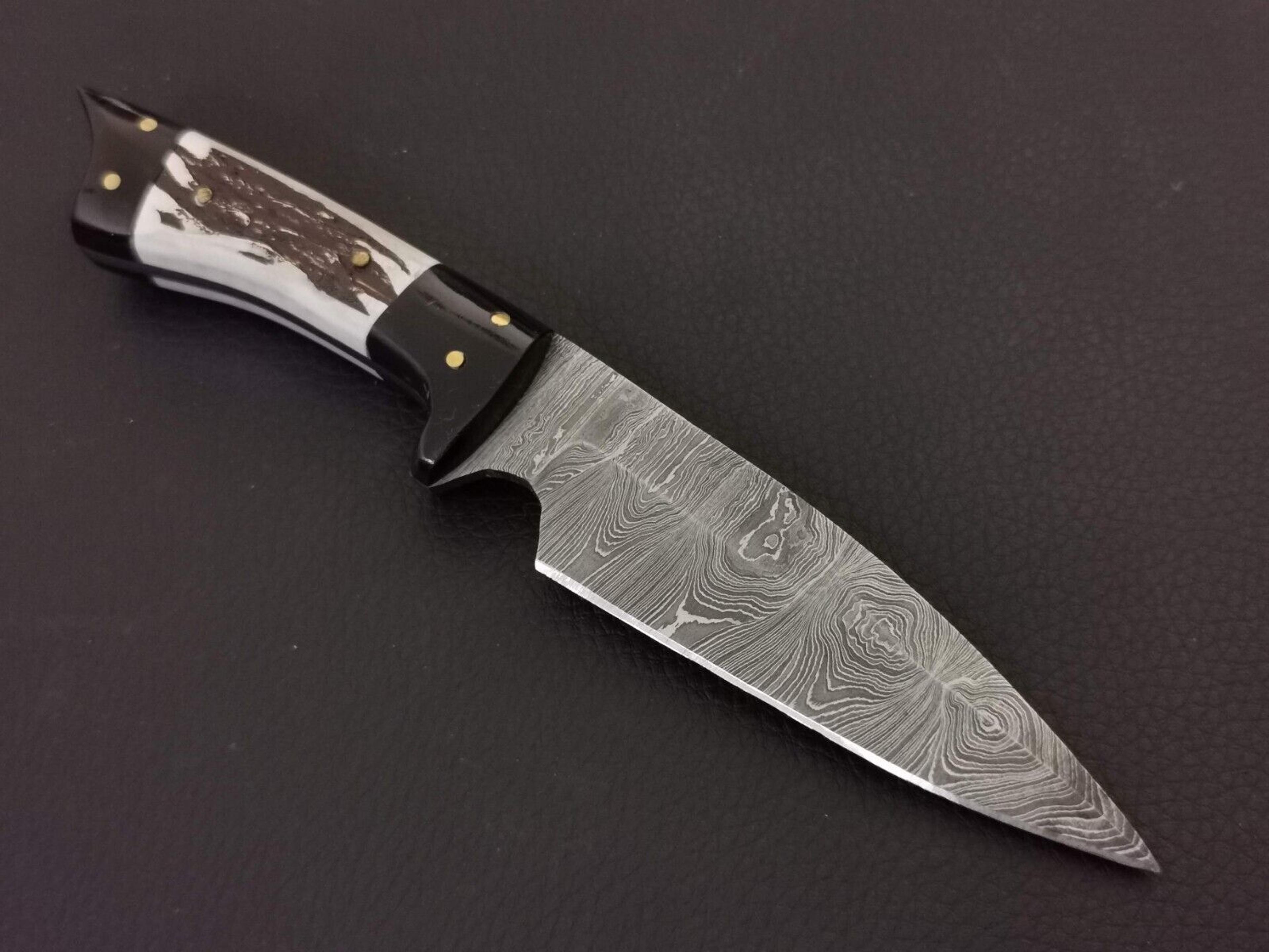 8" custom hand made damascus steel skinner knife resin handle w/sheath