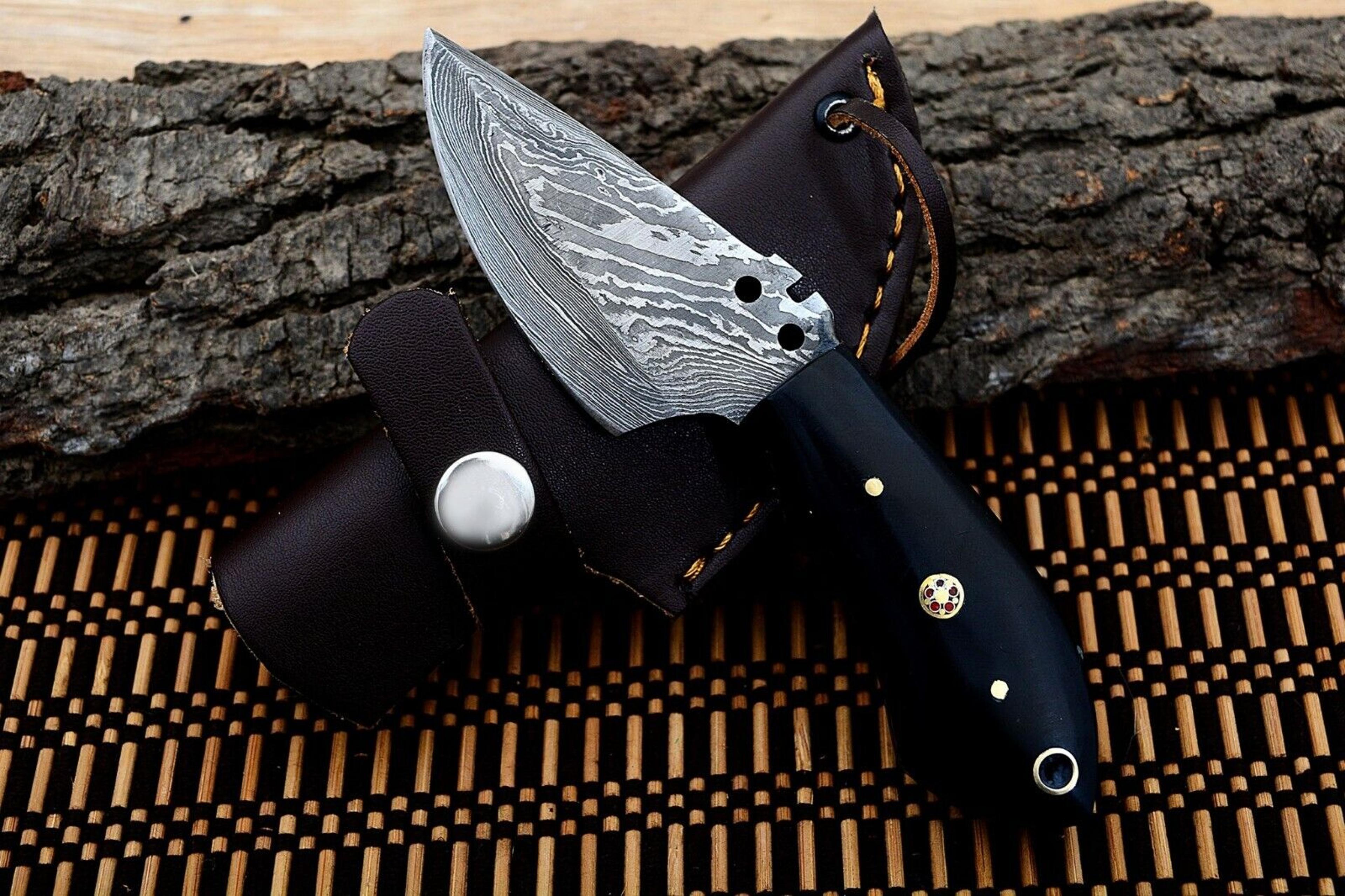 handmade damascus steel full tang hunting & skinner knife with leather sheath