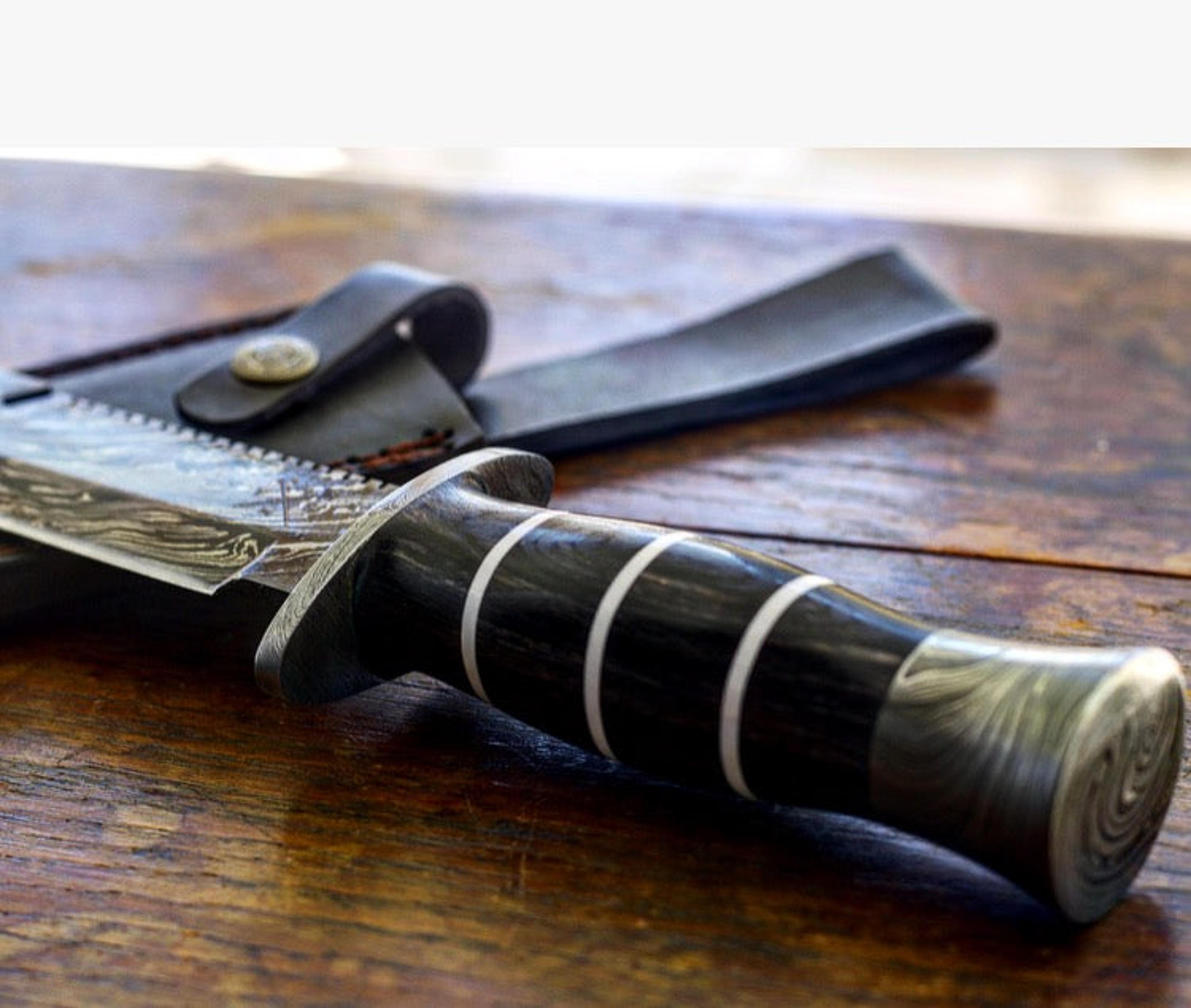 carbon steel knife, hunting knife with sheath, fixed blade camping knife, bowie knife, handmade knives, gifts for men