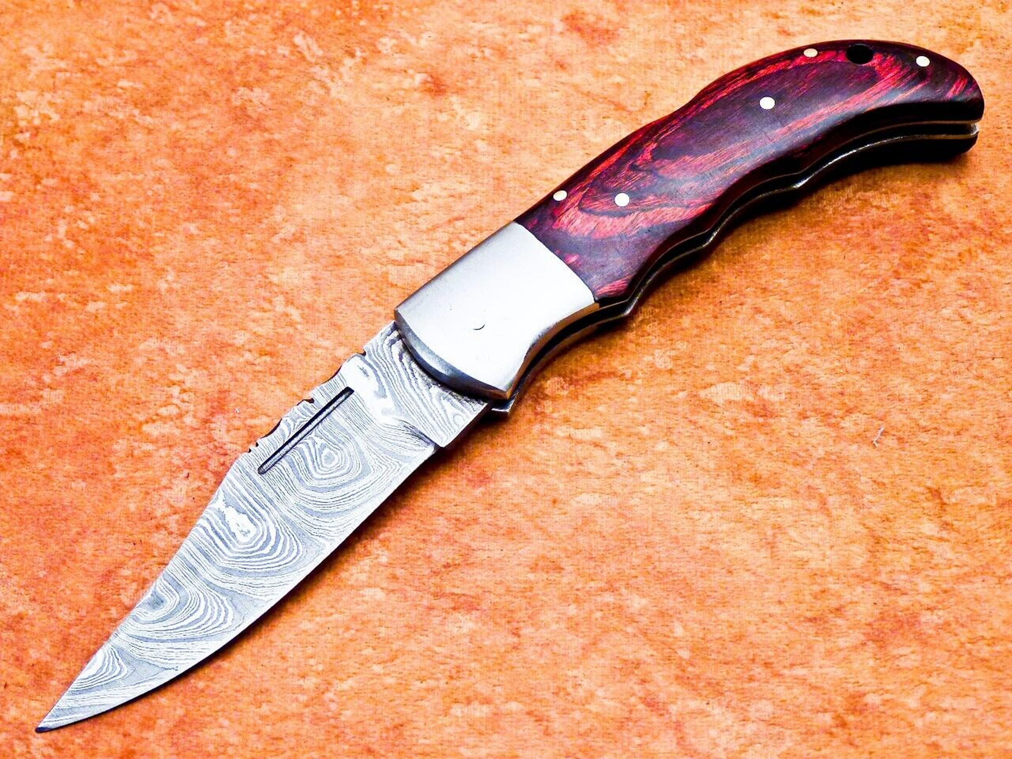 beautifull stunning custom handmade damascus steel pocket folding knife,
