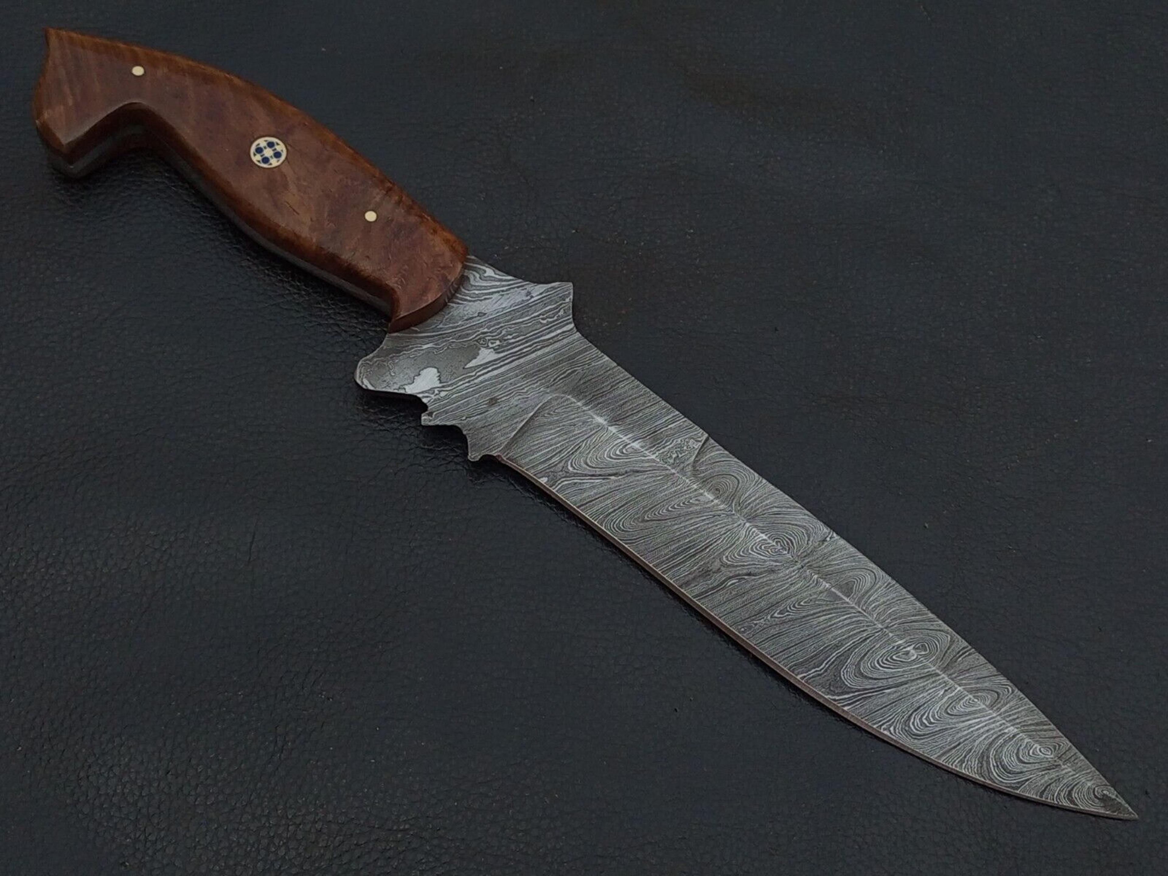 12" custom hand made damascus steel hunting knife rosewood handle w/sheath