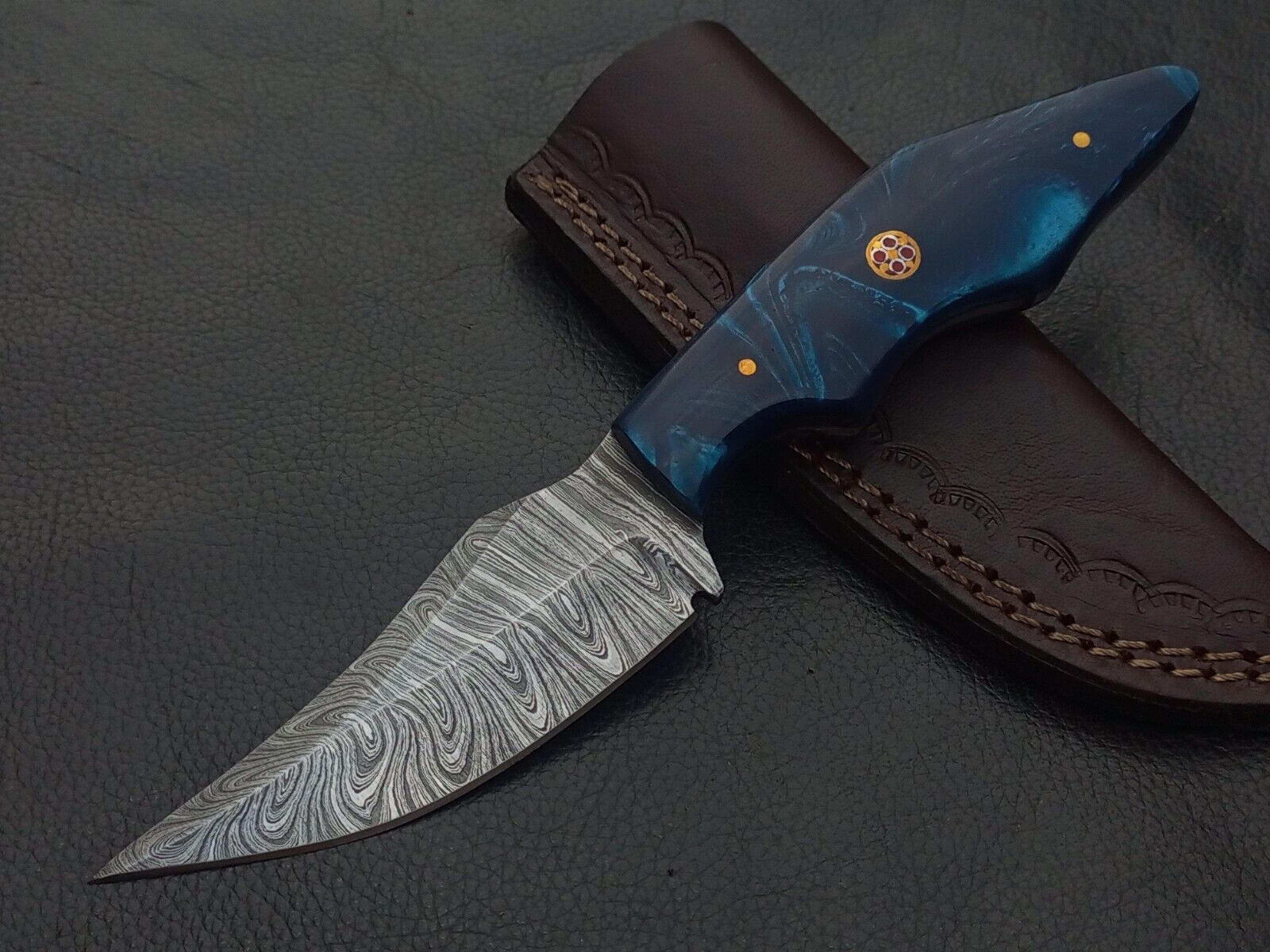 8" custom hand made damascus steel skinner knife resin handle w/sheath