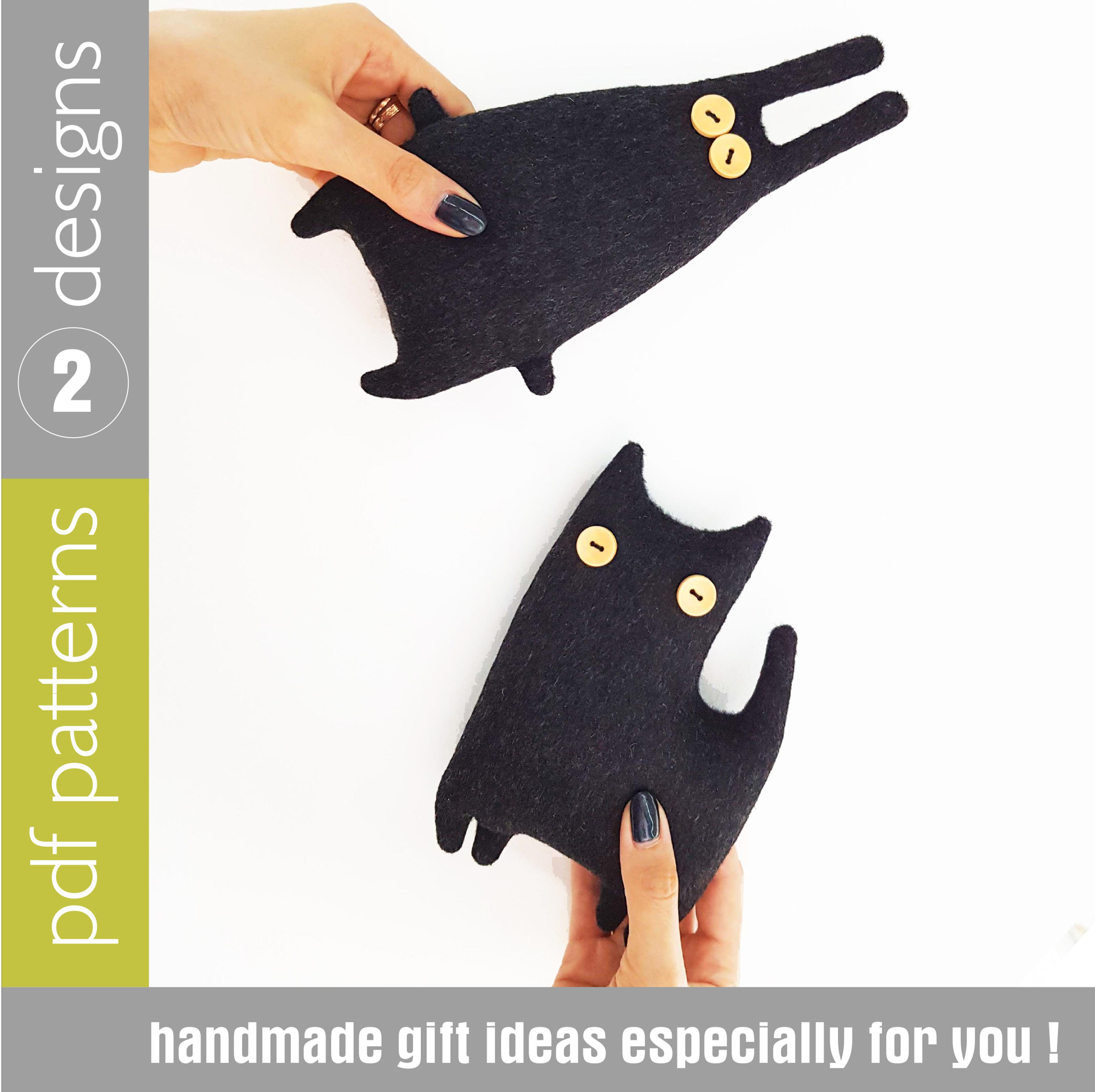 halloween dolls sewing patterns pdf black cat & rabbit, set of 2 digital tutorials in english, halloween dolls diy.