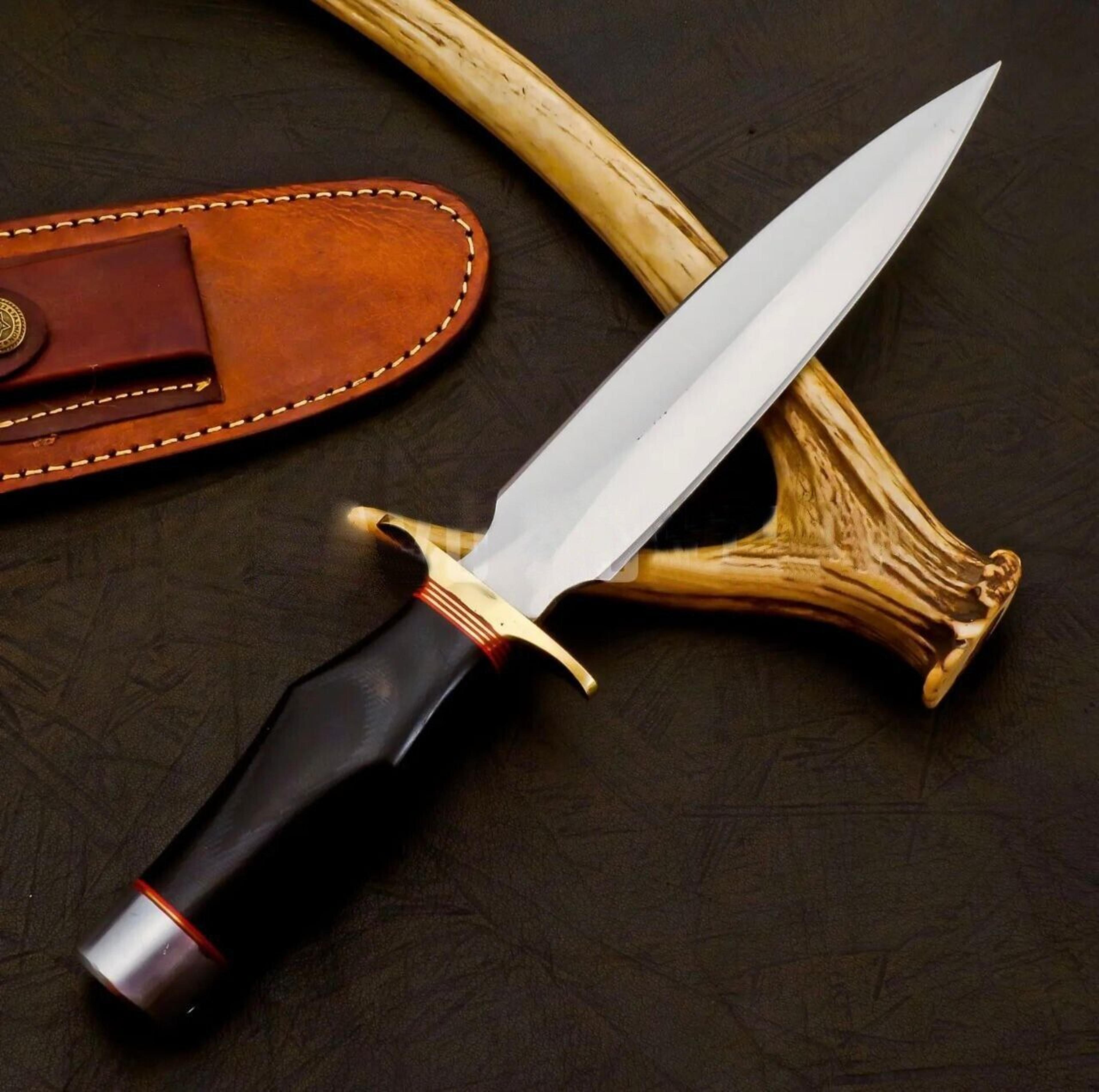 hand-made randall model 2 style steel hunting dagger, bowie knife, with sheets.