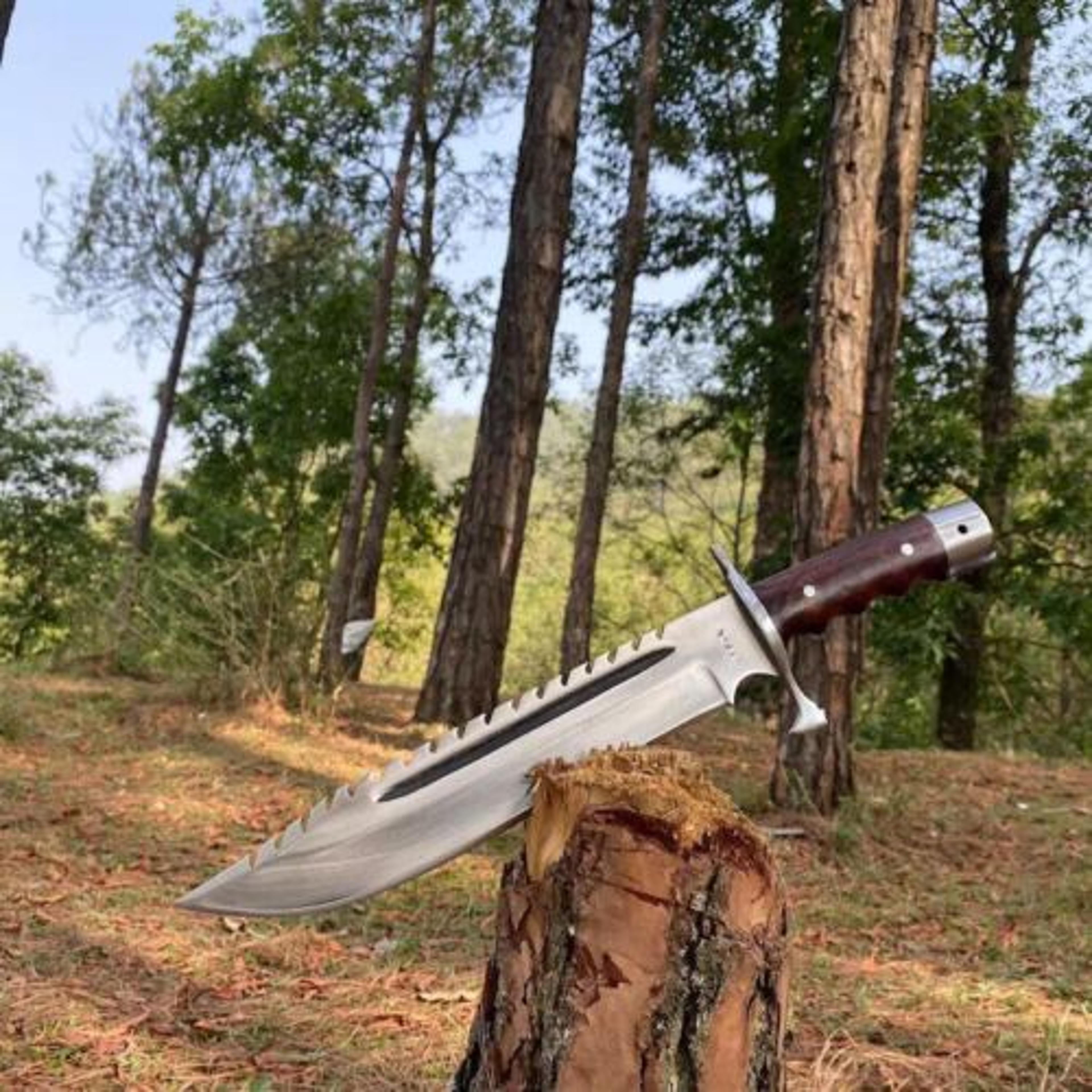 17"custom handmade d2 tool steel heavy duty survival hunting bowie knife leather