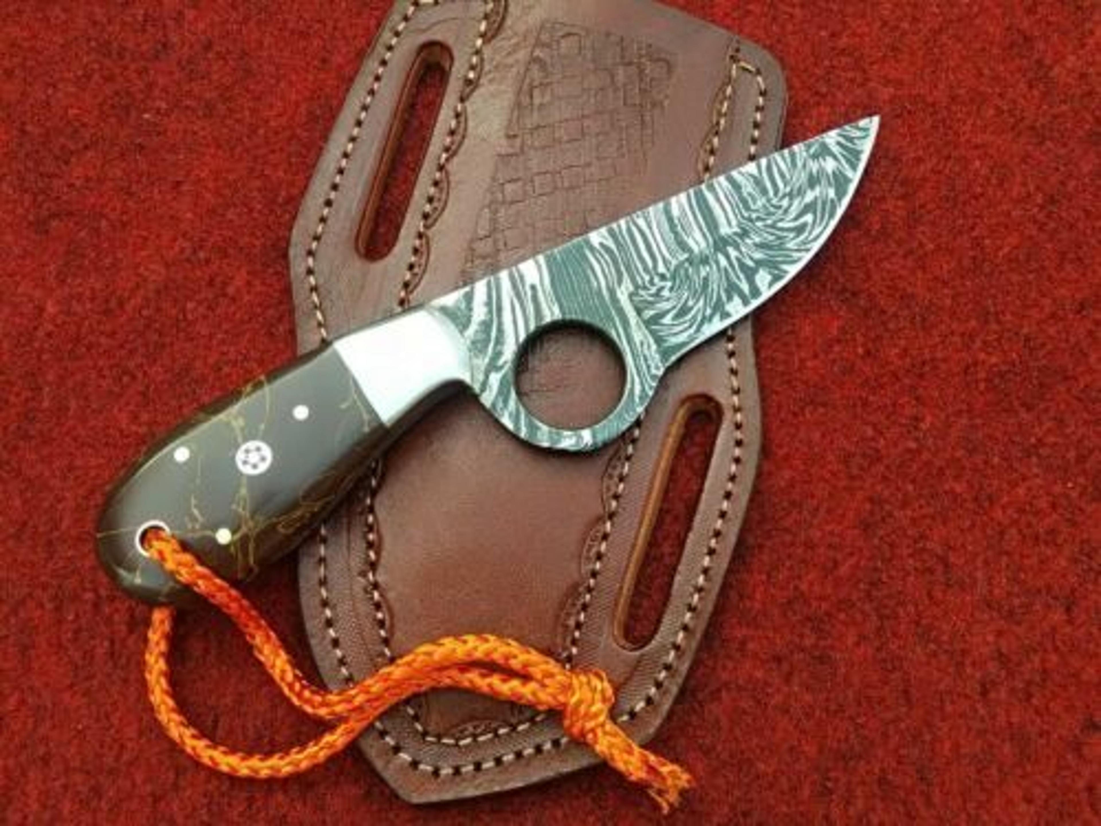 custom handmade damascus steel skinner outdoor edc leather holster cowboy knife