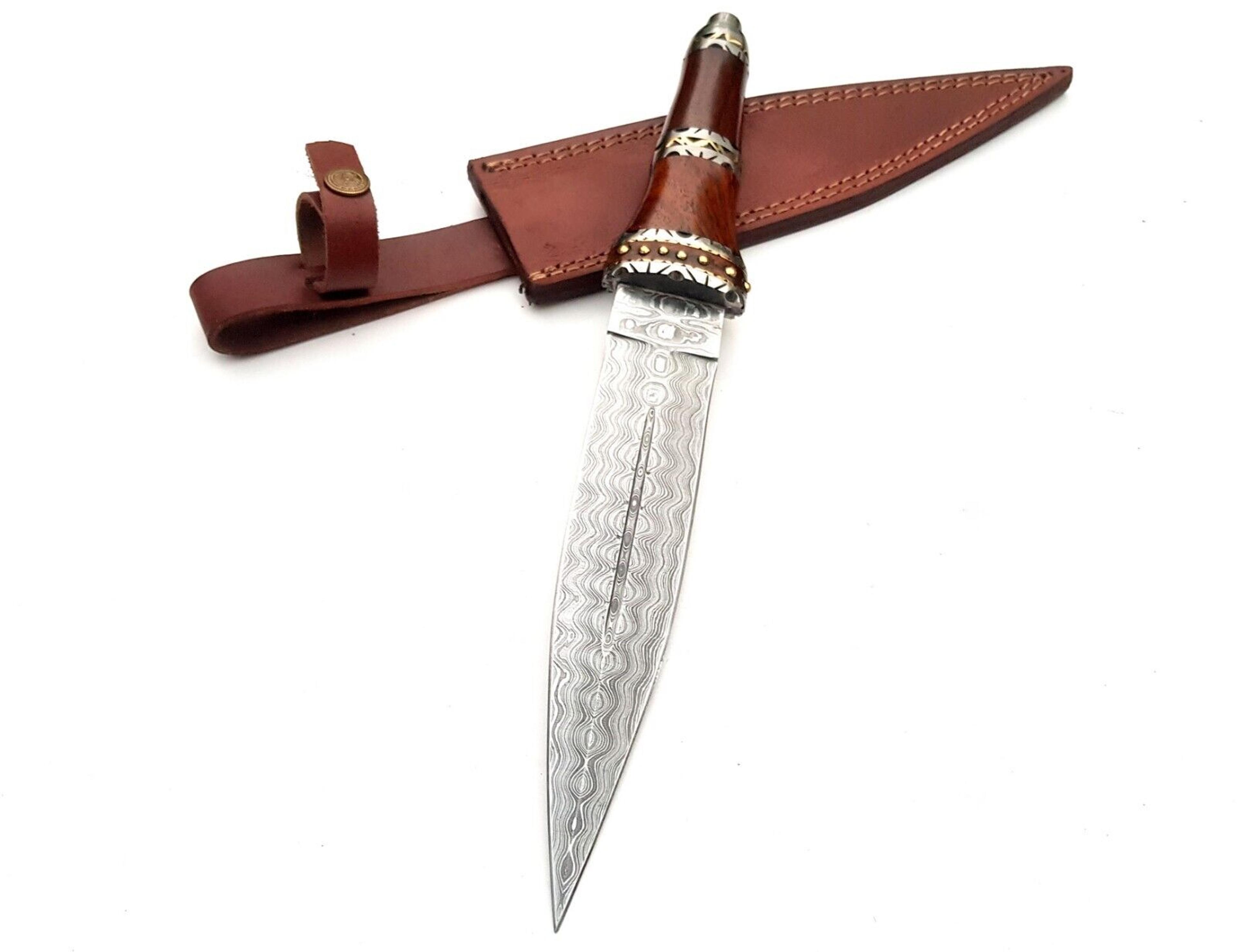 hand forged damascus steel hunting dagger knife rose wood fancy handle for gift