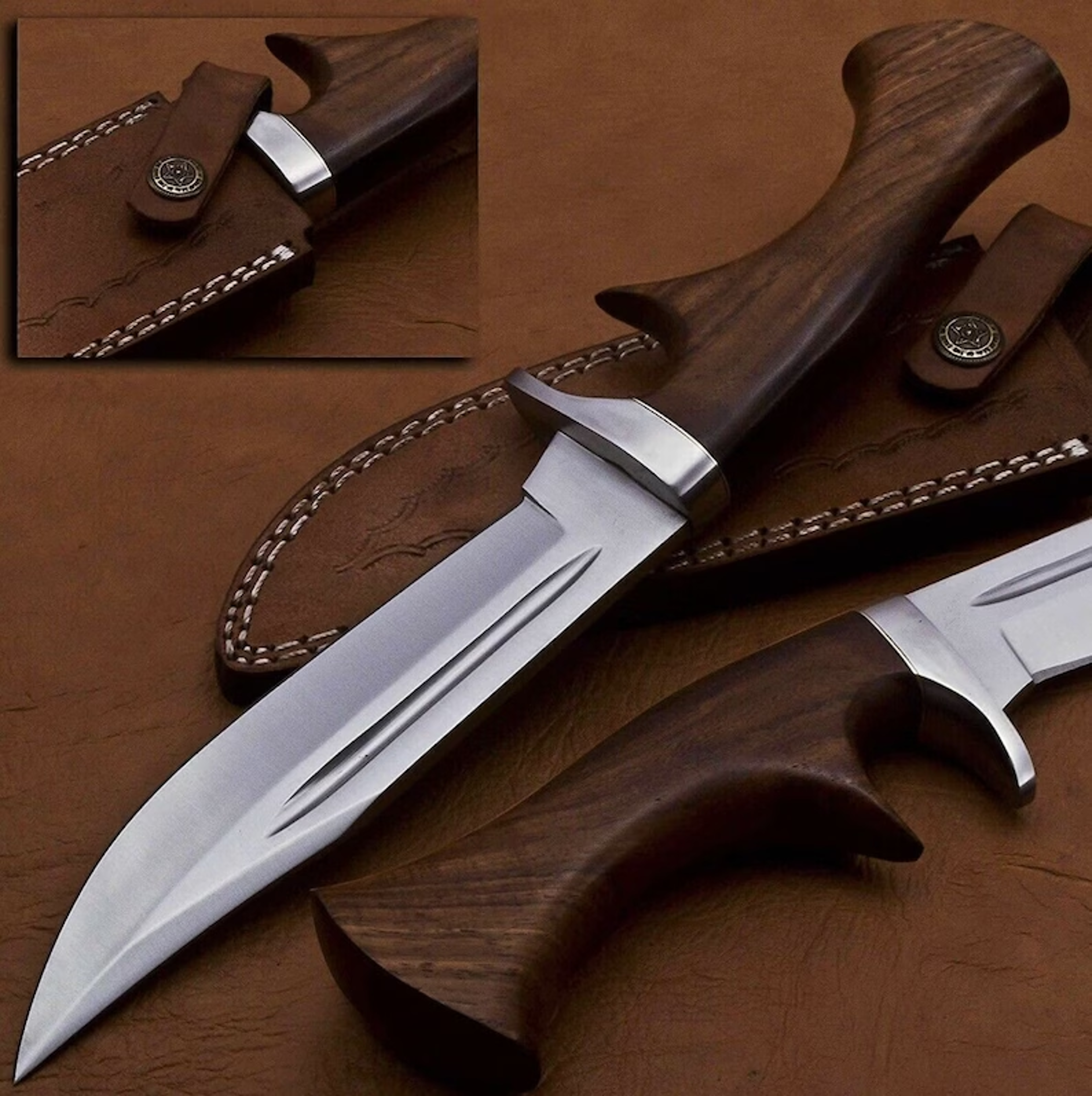 custom handmade bowie knife, full-tang fixed blade wood handle, gift for him