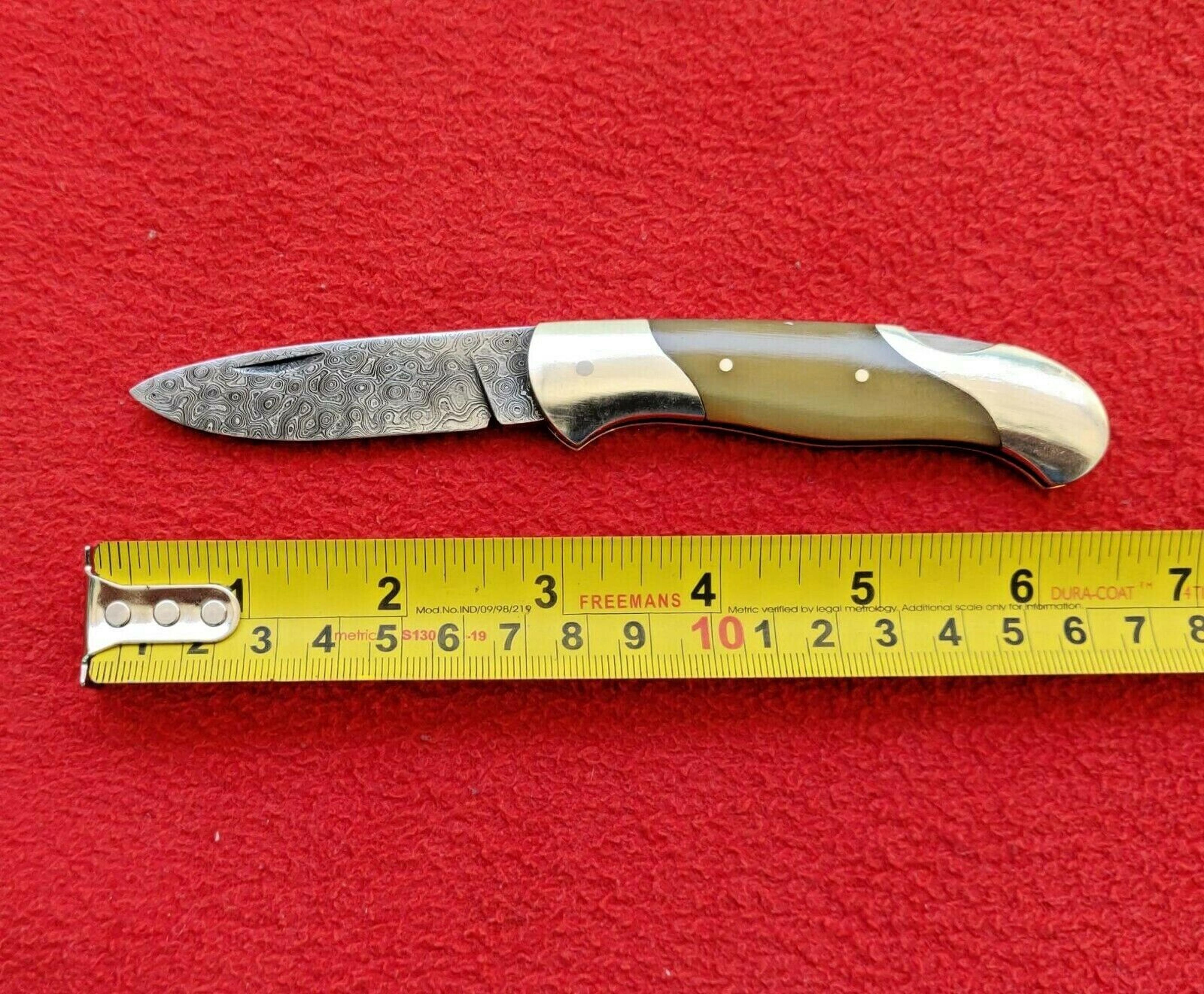 custom damascus steel folding pocket knife bone handle survival knife