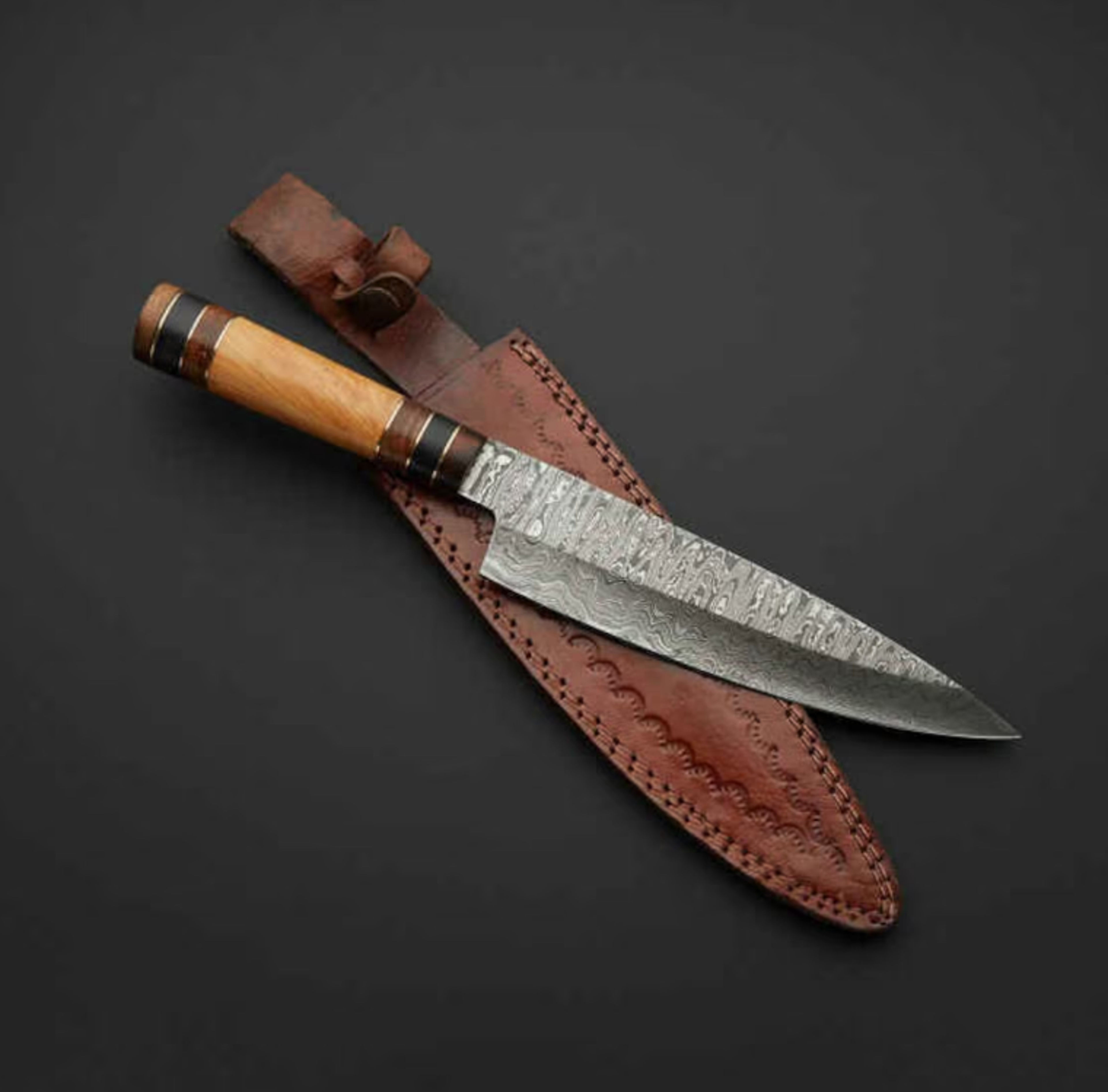 13'' santokuu japanese damascus steel handmade chef knife with wood handle