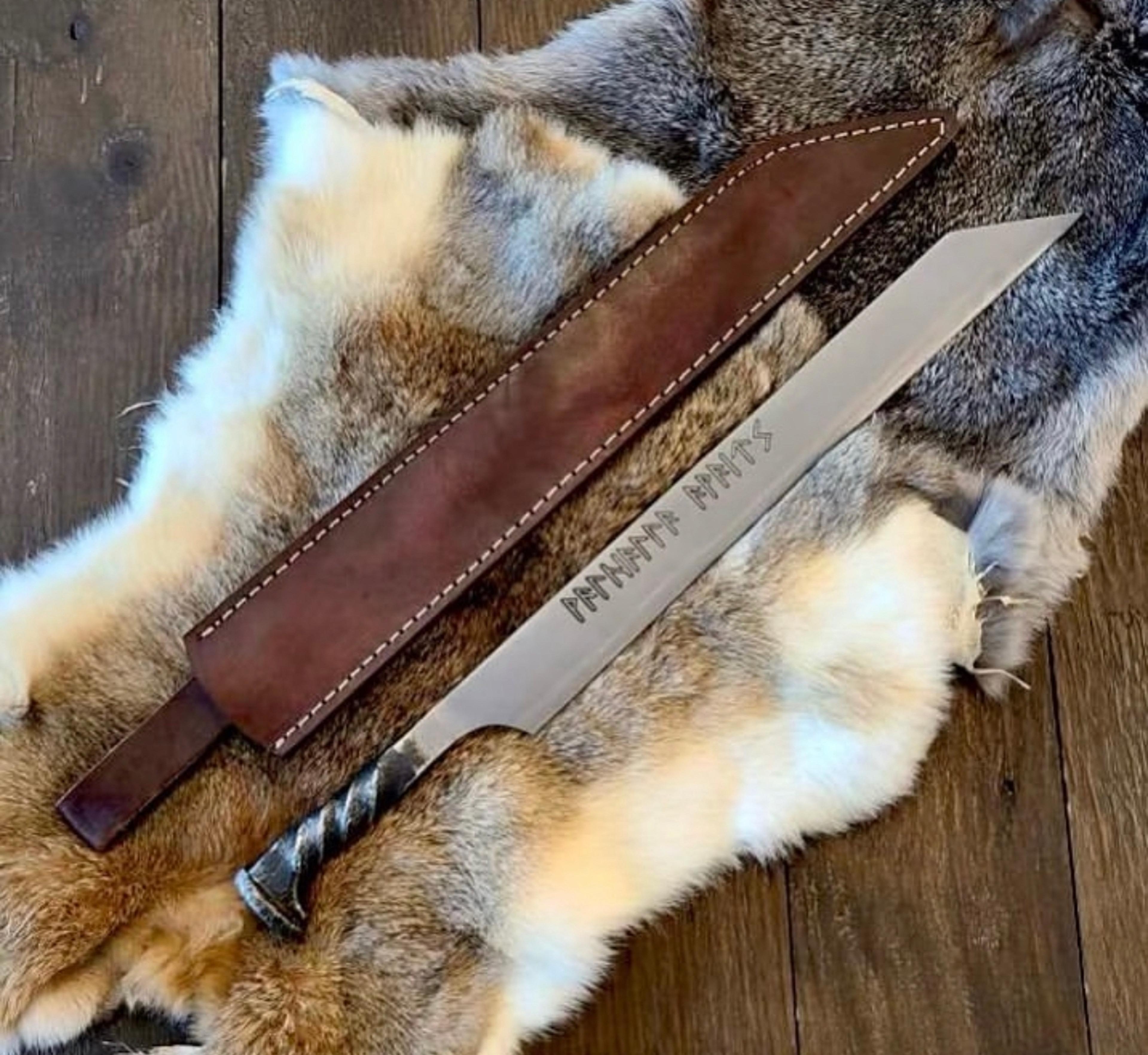 handmade 18 inches carbon steel long viking seax short sword with leather sheath