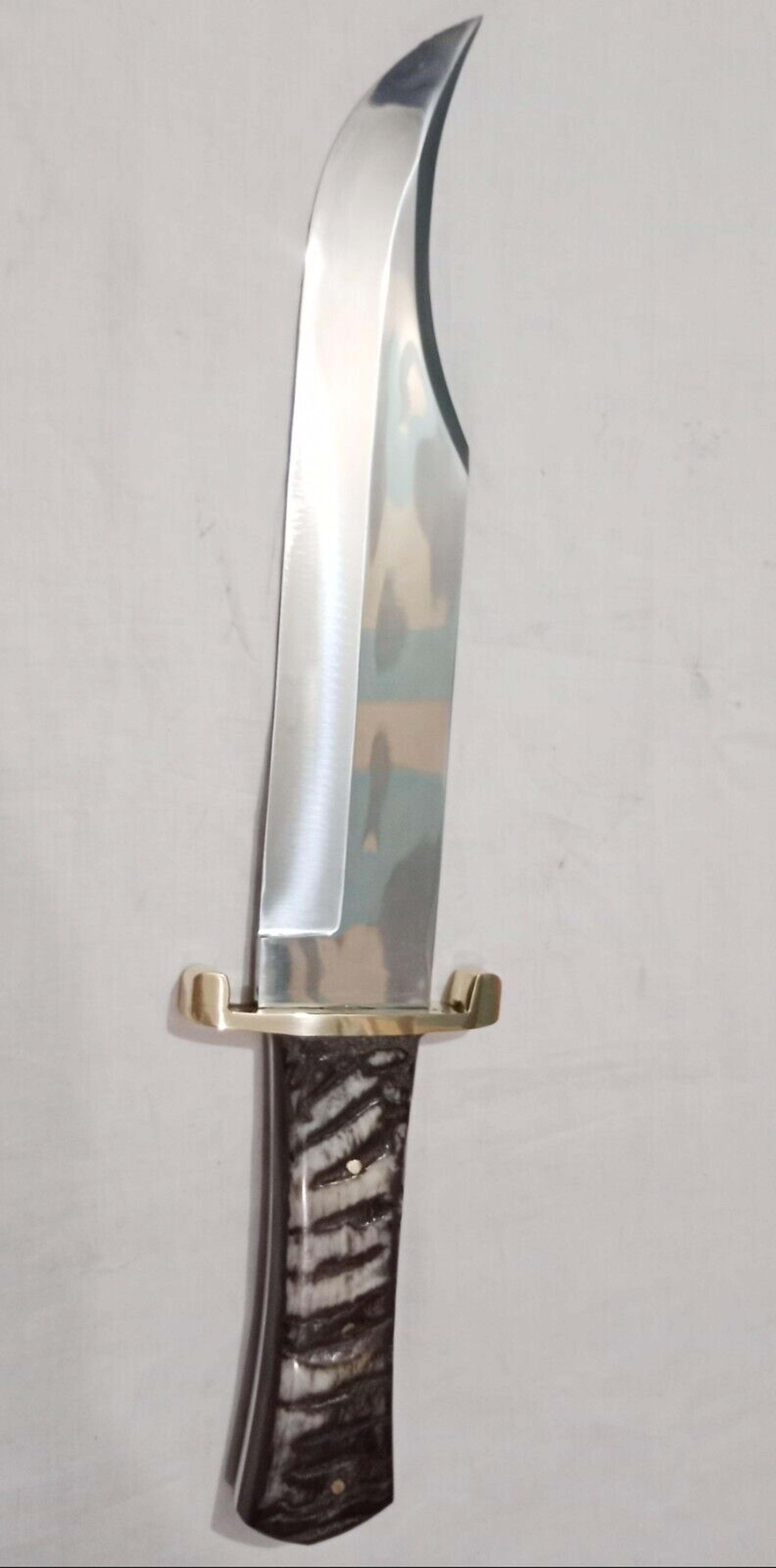 custom handmade d2 steel hunting bowie knife with ram horn handle & sheath
