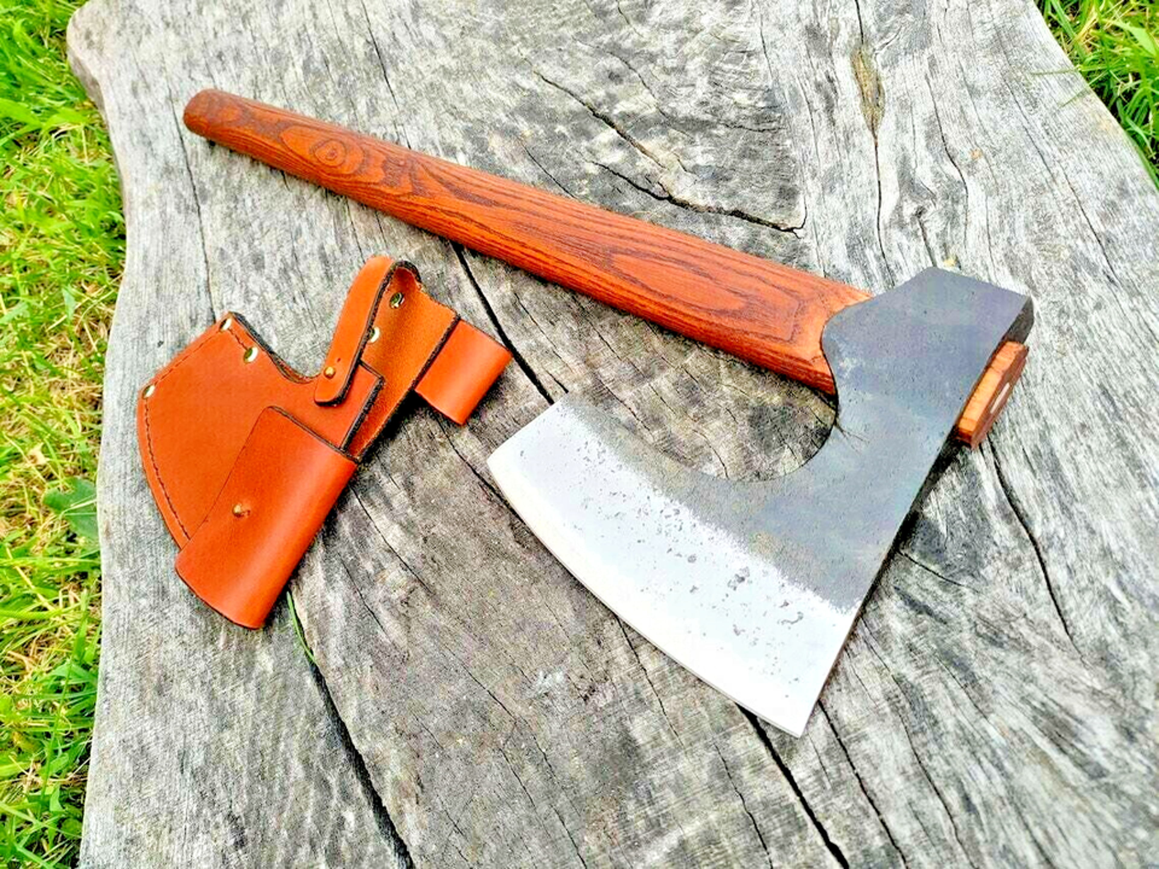 handmade viking axe | 1095 high carbon steel blade, ash wood handle & leather sheath | 19 length, 5.3 cutting edge