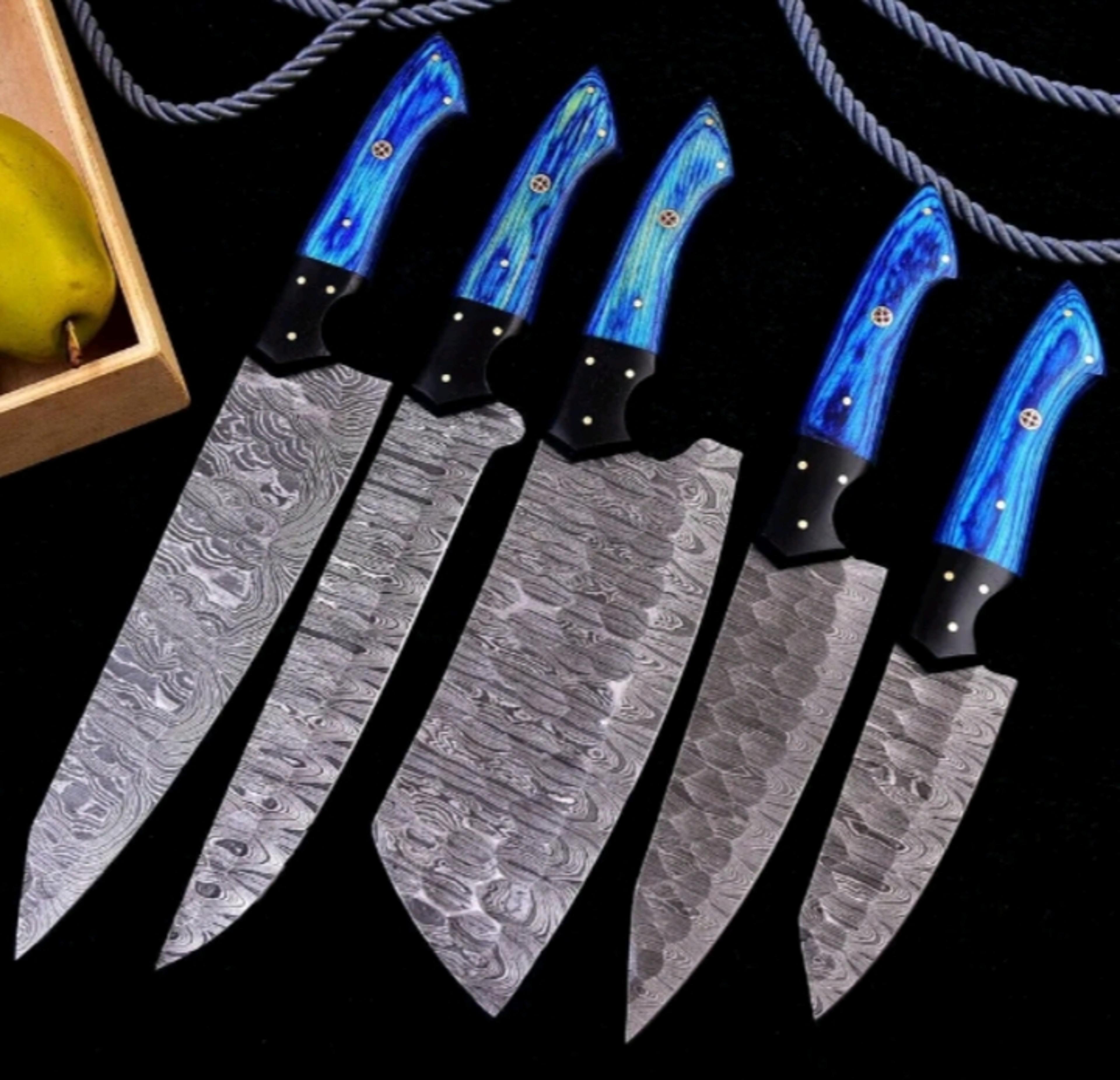 chef set 5pcs hand forged damascus steel , damascus knife set, damascus chef's