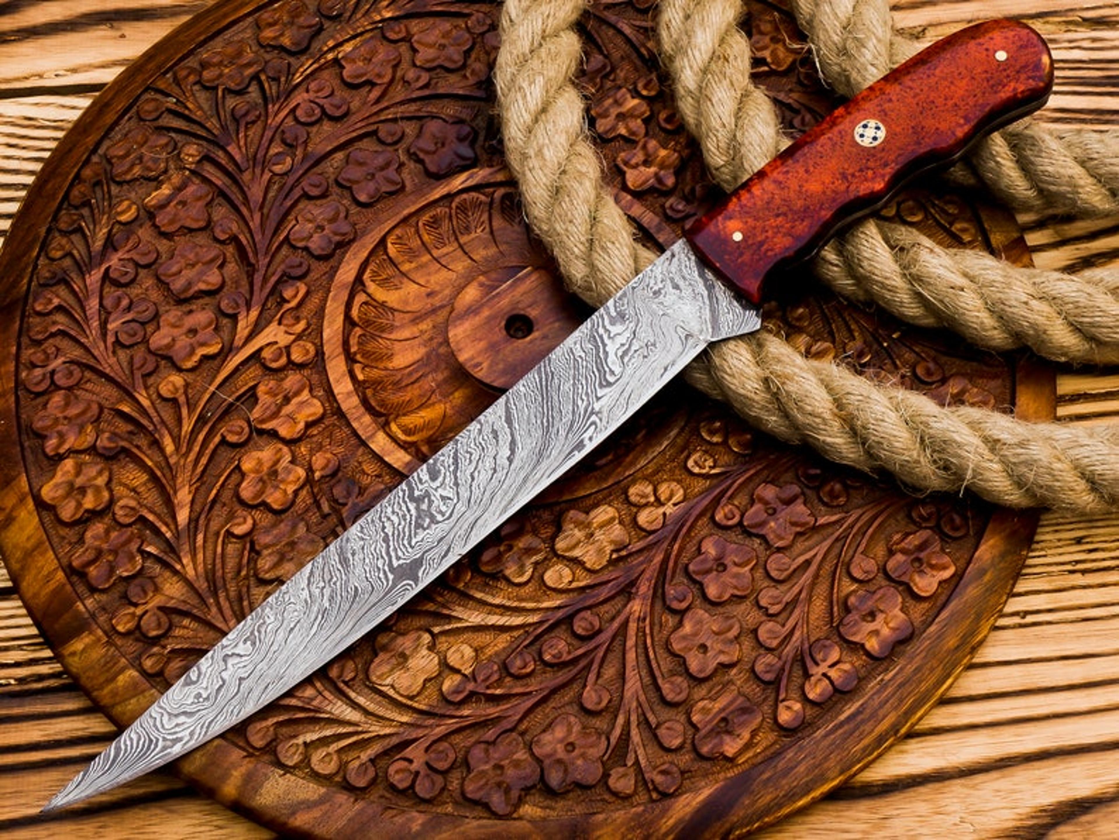 fillet knife fishing knives 8" blade , damascus steel custom handmade knife , gift for him dad husband fathers
