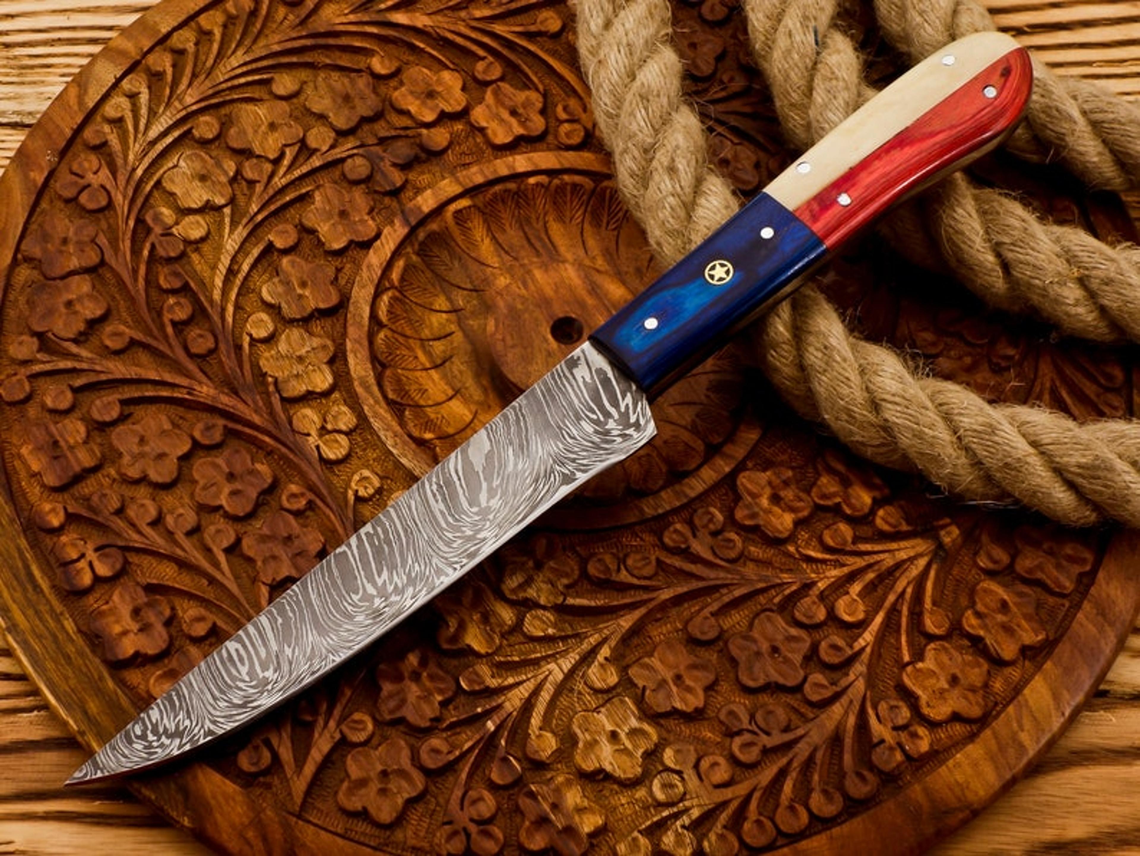 fillet knife fishing knives 8" blade , damascus steel custom handmade knife , gift for him dad husband fathers