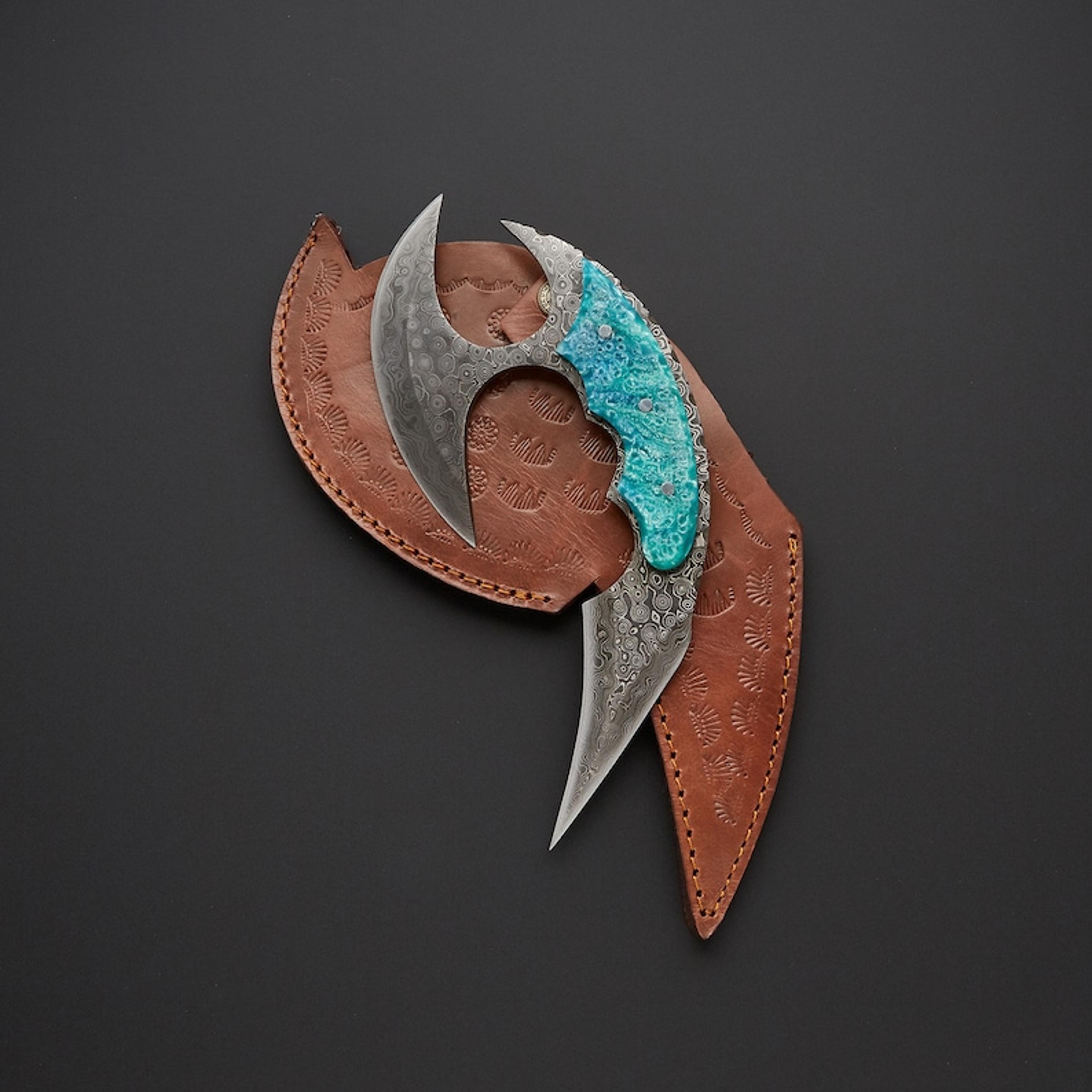 d-edge tactical karambit knife || personalized handmade damascus steel karambit knife for hunting and camping with free