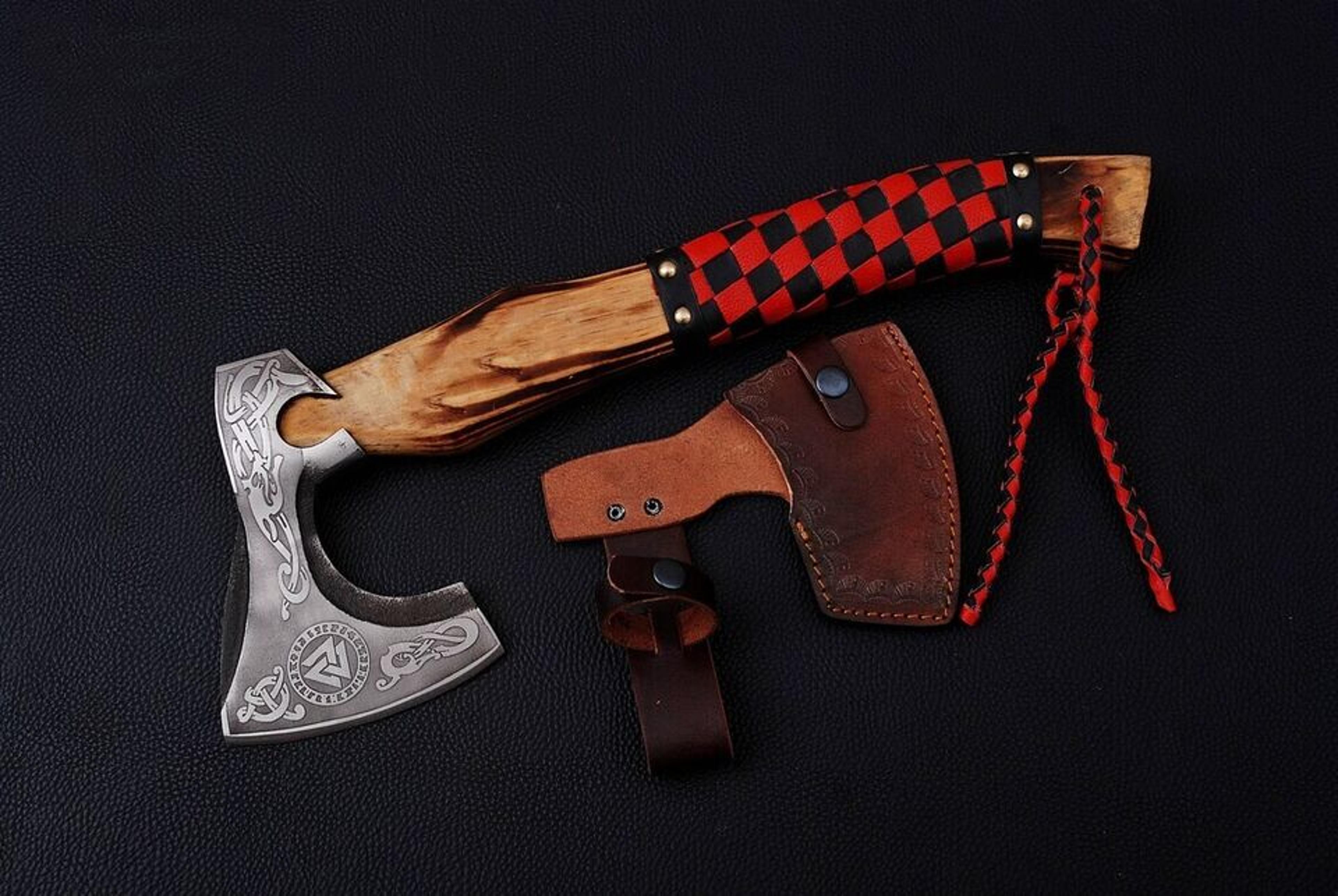 custom handmade carbon steel blade viking axe | hunting axe | camping etched axe