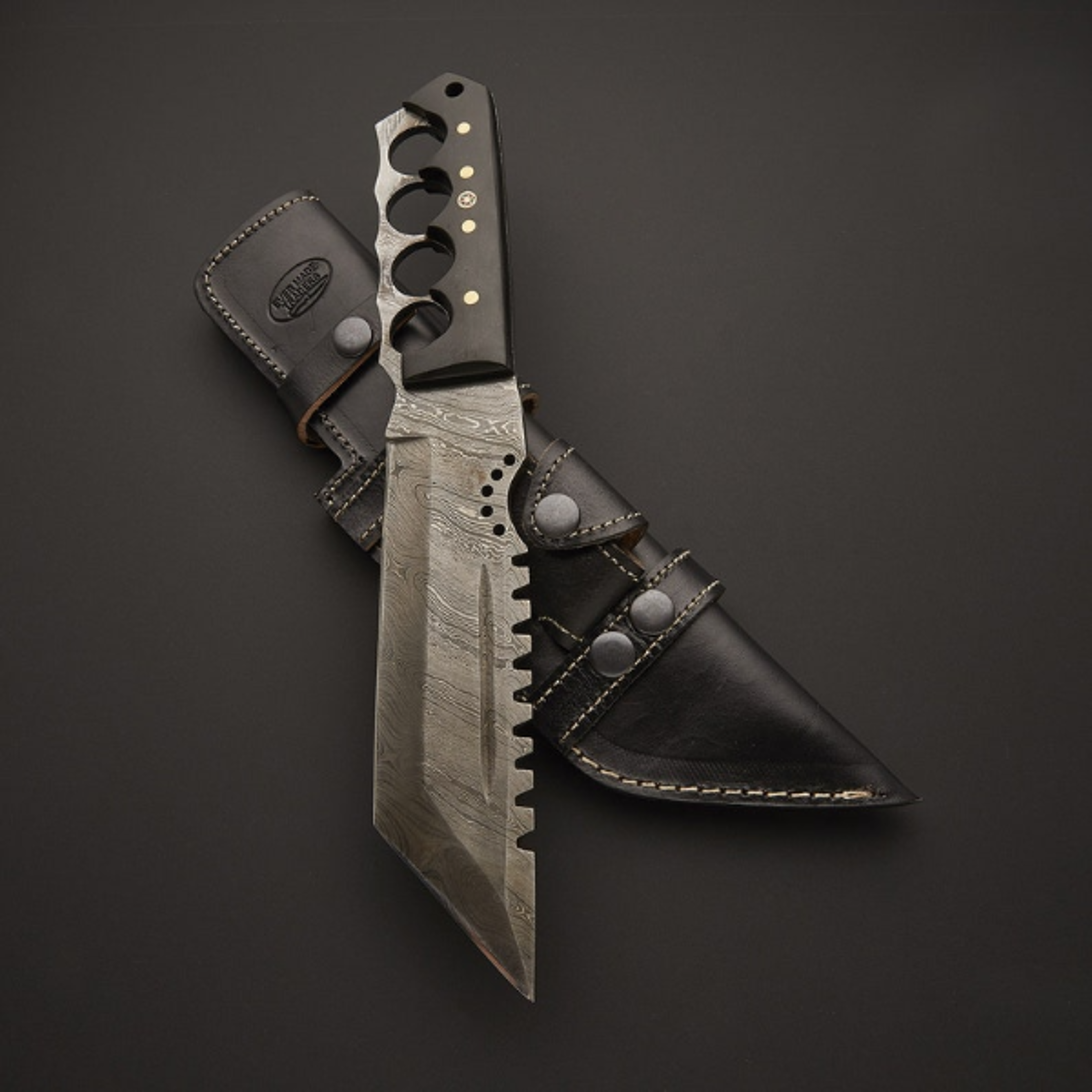 custom handmade damascus tracker knife with free leather sheath \\ best gift for him