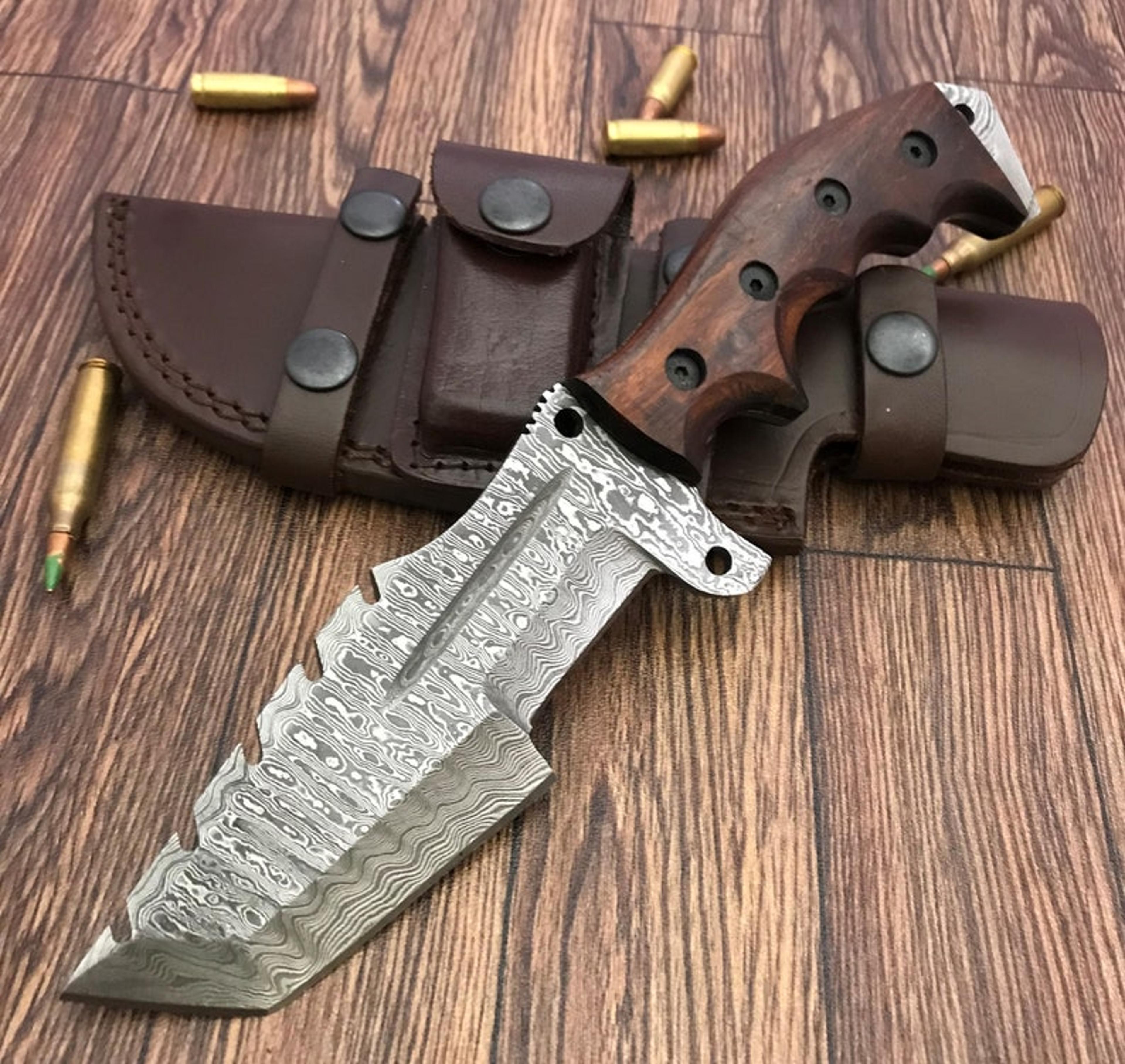 custom handmade damascus steel tracker knife - stunning handle
