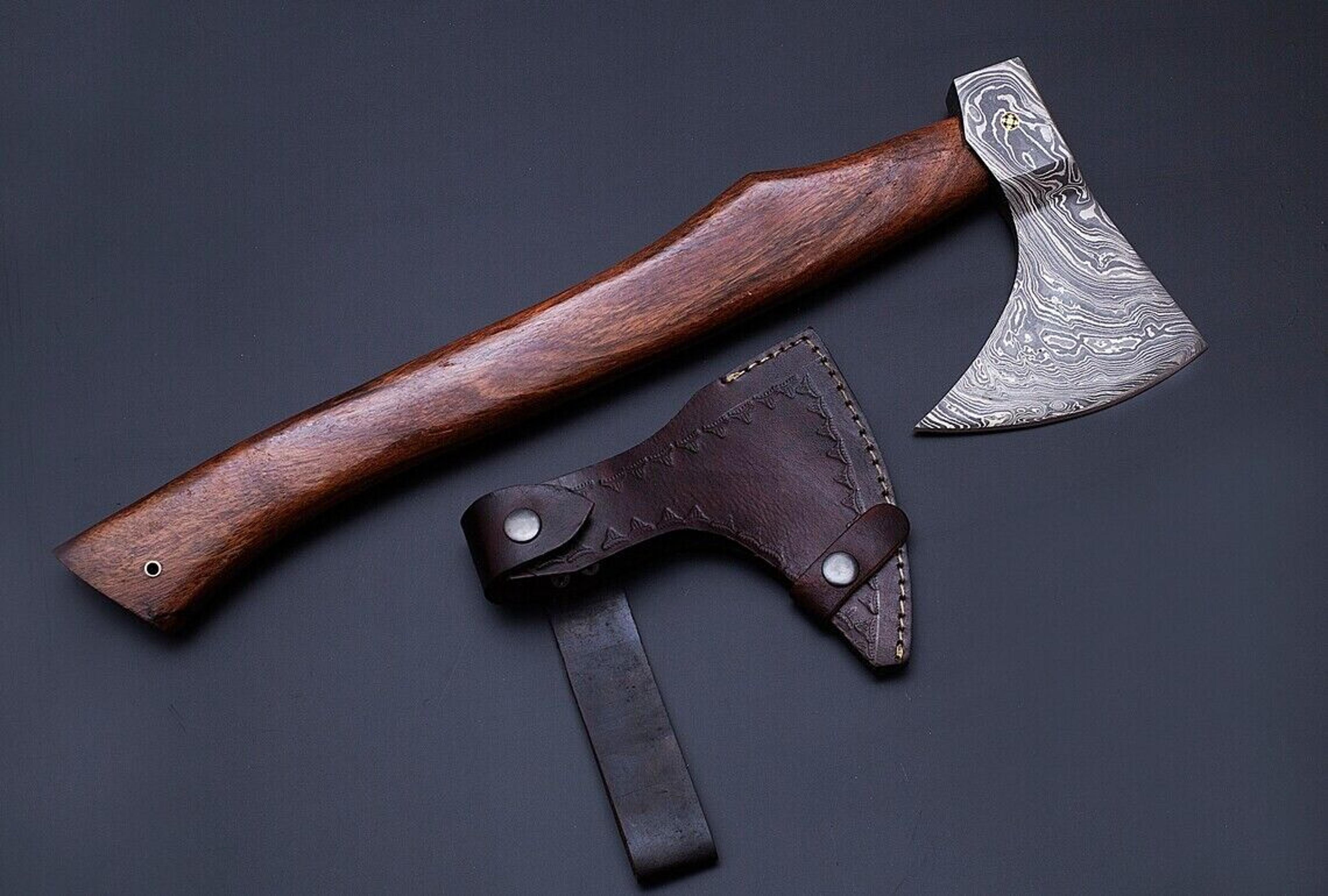 huntex custom hand-forged damascus 530 mm long walnut wood godzilla viking axe