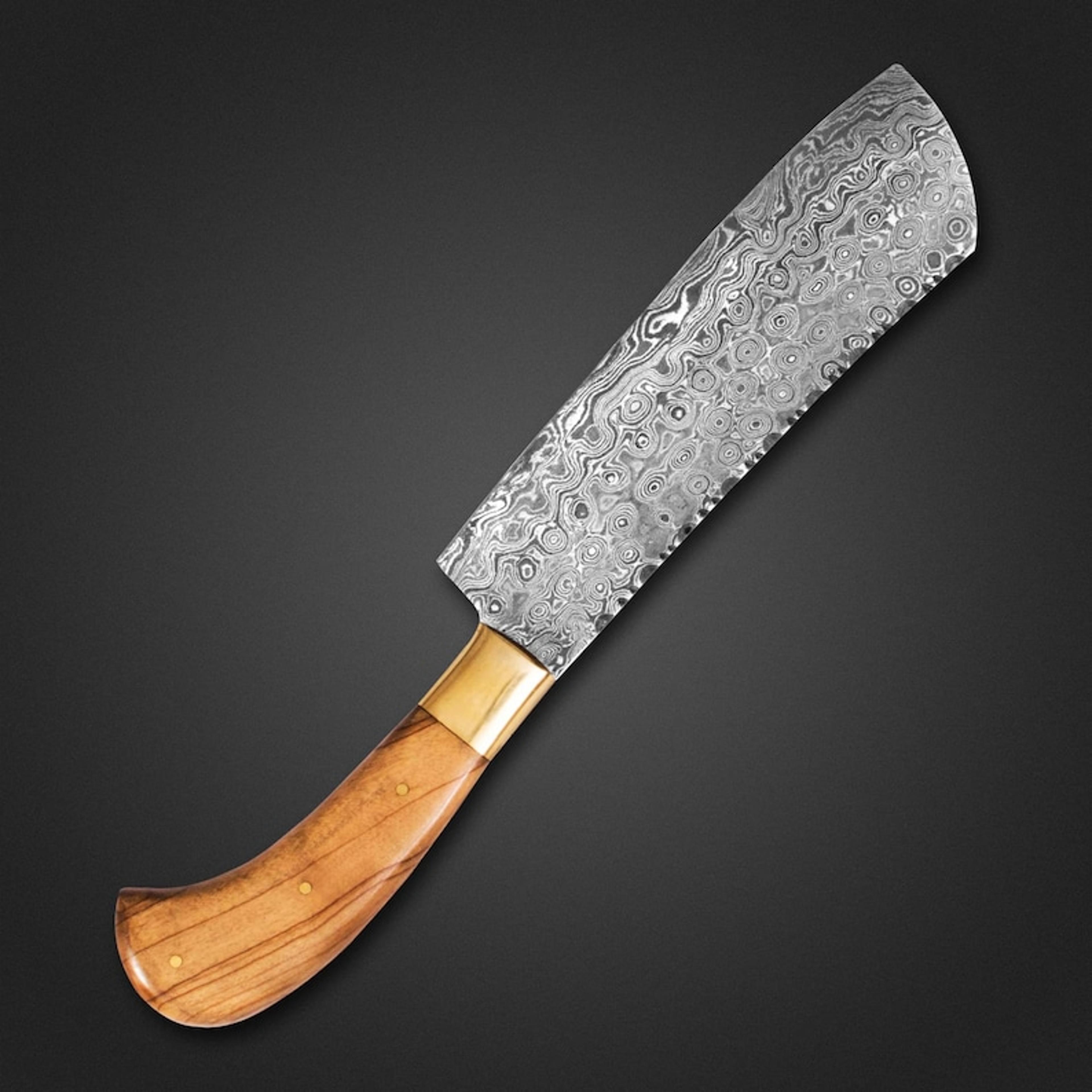 handmade damascus steel kitchen chopper knife, olive wood with brass pins, kitchen cleaver knife, gift for her, gift for