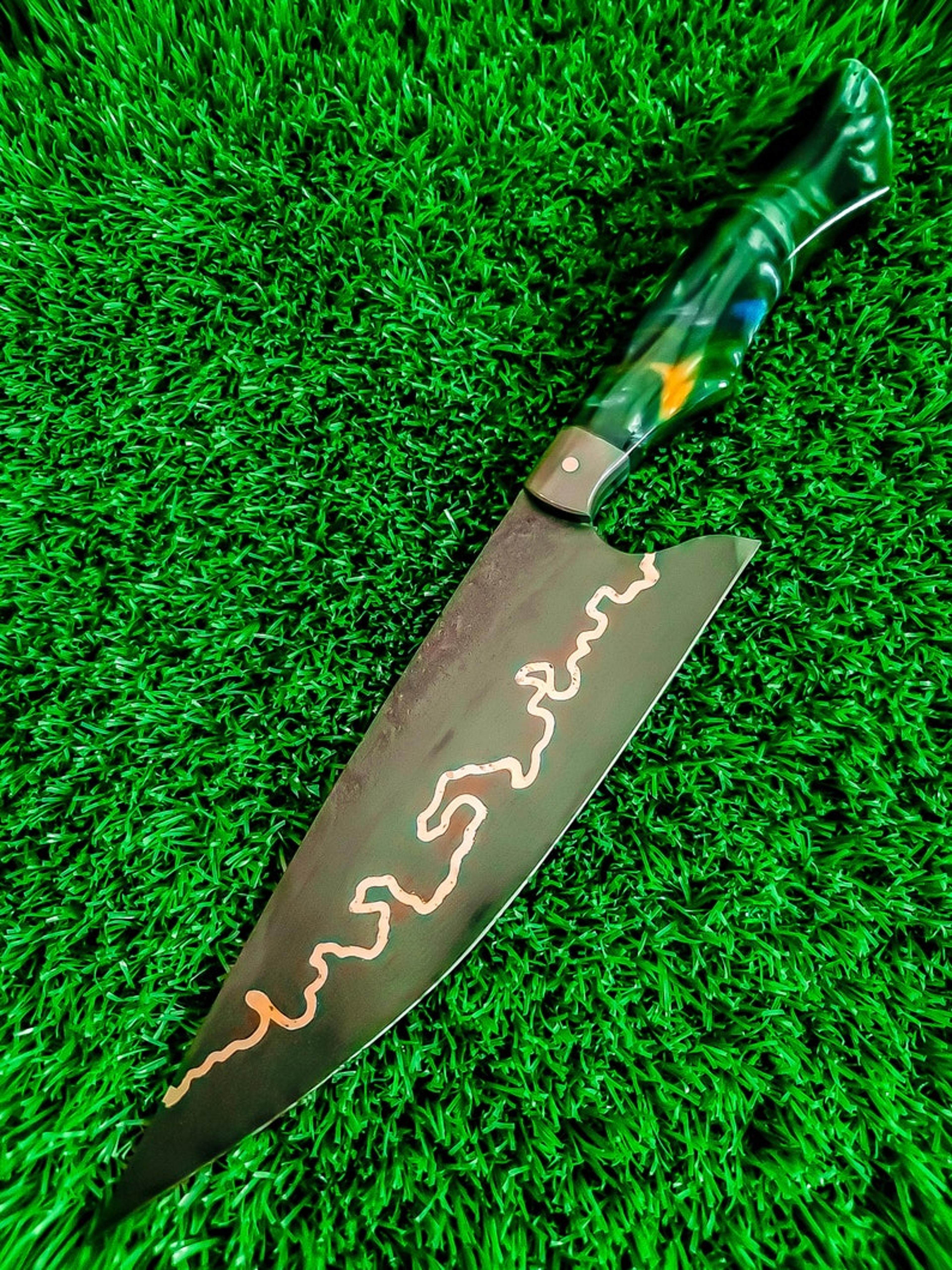 gold chef knife, spring steel , kitchen knife, handmade chef knife,, wood knife, handmade kitchen knife, christmas gift,