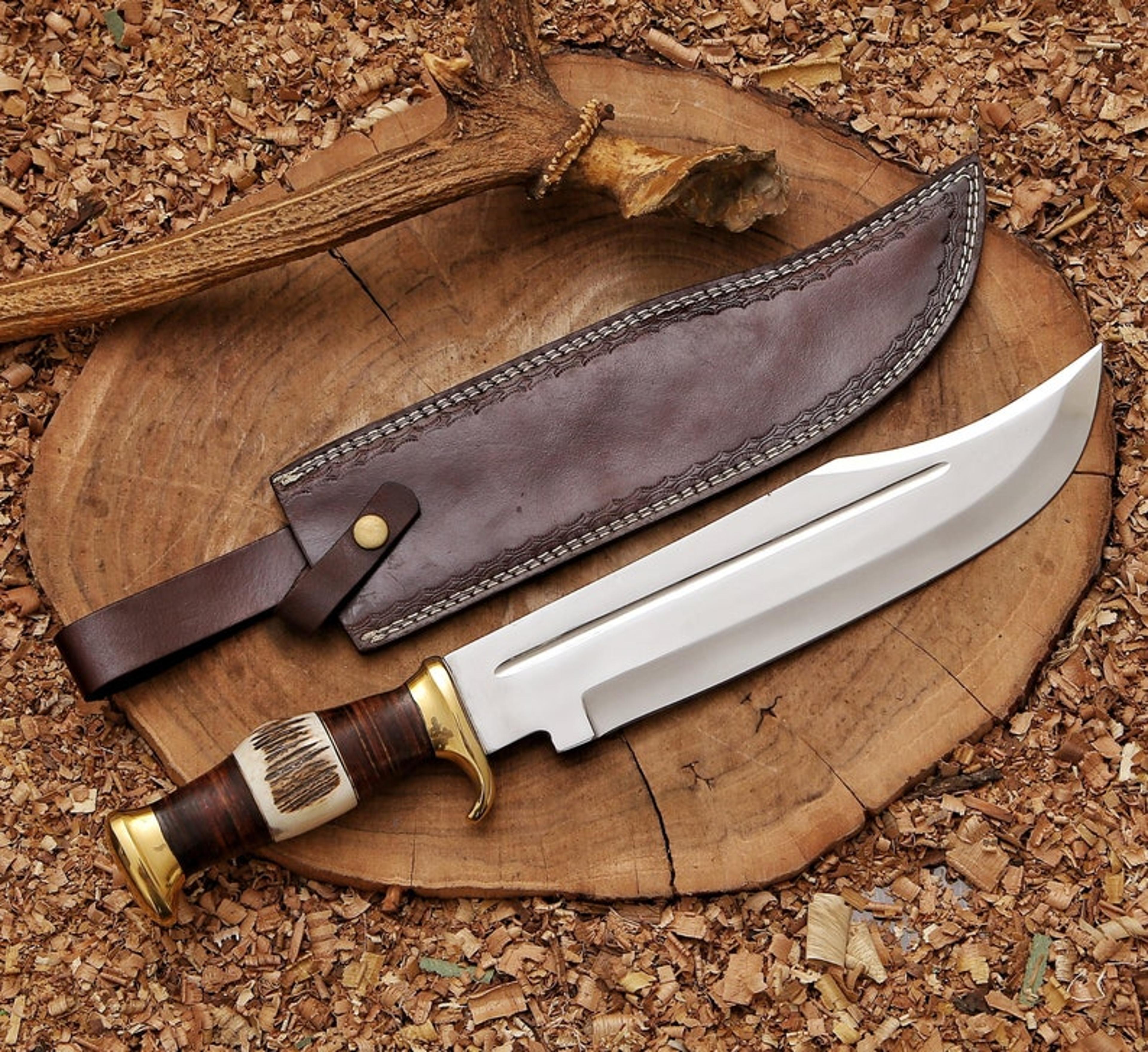 handmade antler crocodile dundee bowie knife, camping knife, anniversary gift, hunting knife, camping knife, birthday gi