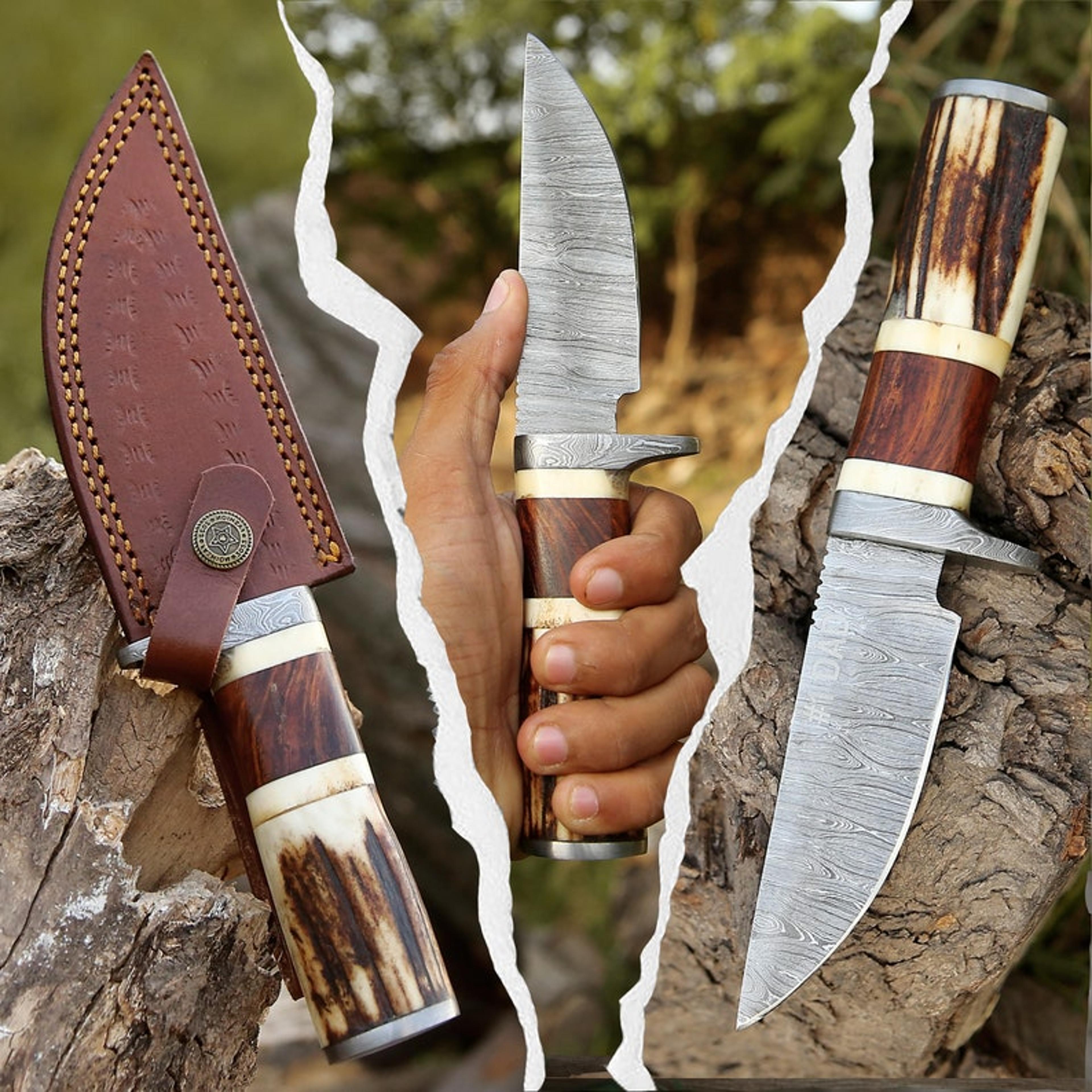 custom handmade damascus steel hunting knife | personalized gift for groomsmen, wedding, father's day | anniversary gift