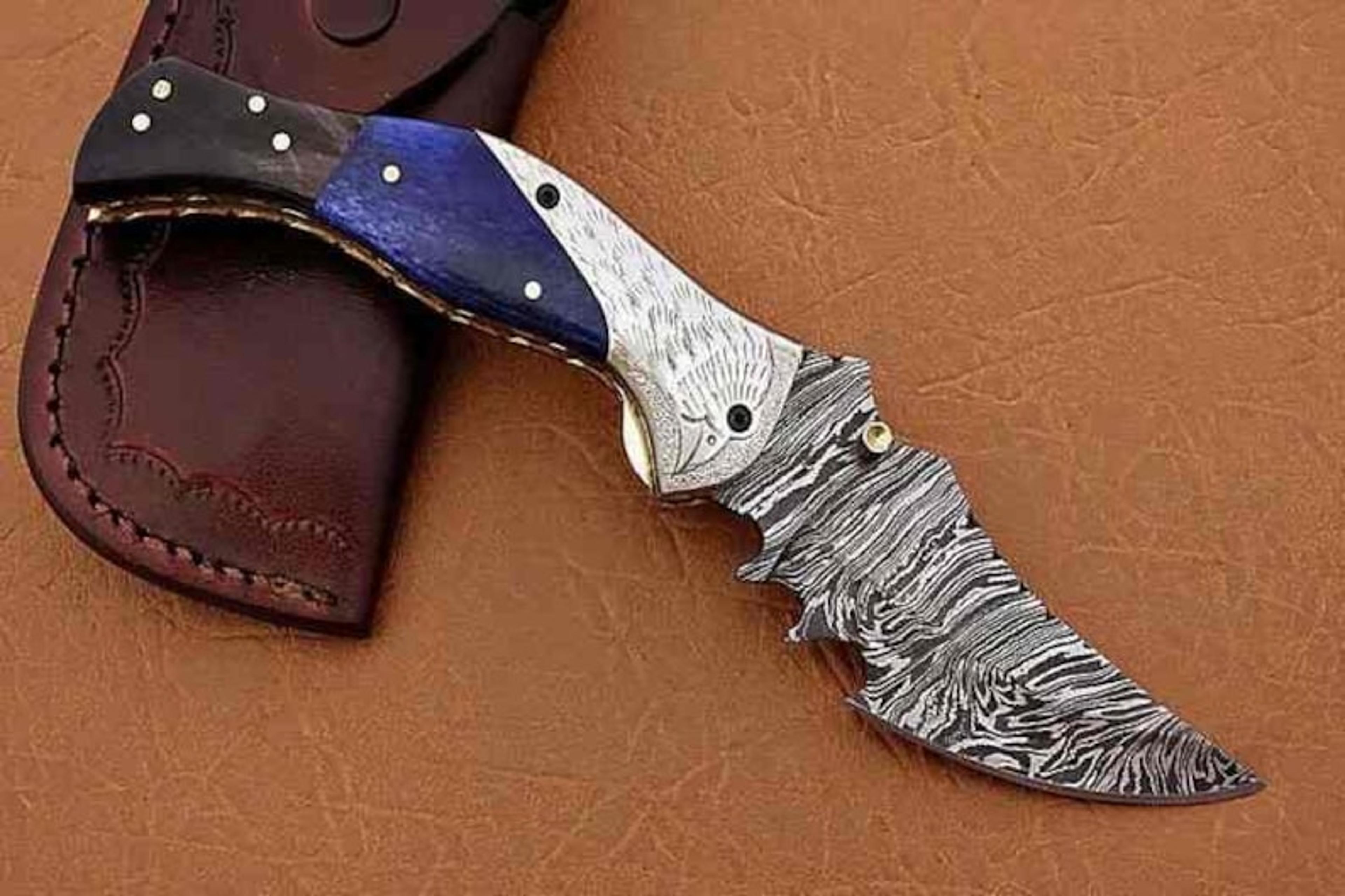 handmade damascus leaf folding pocket knife, personalized knives, anniversary gifts, groomsmen gift, mother's day gift