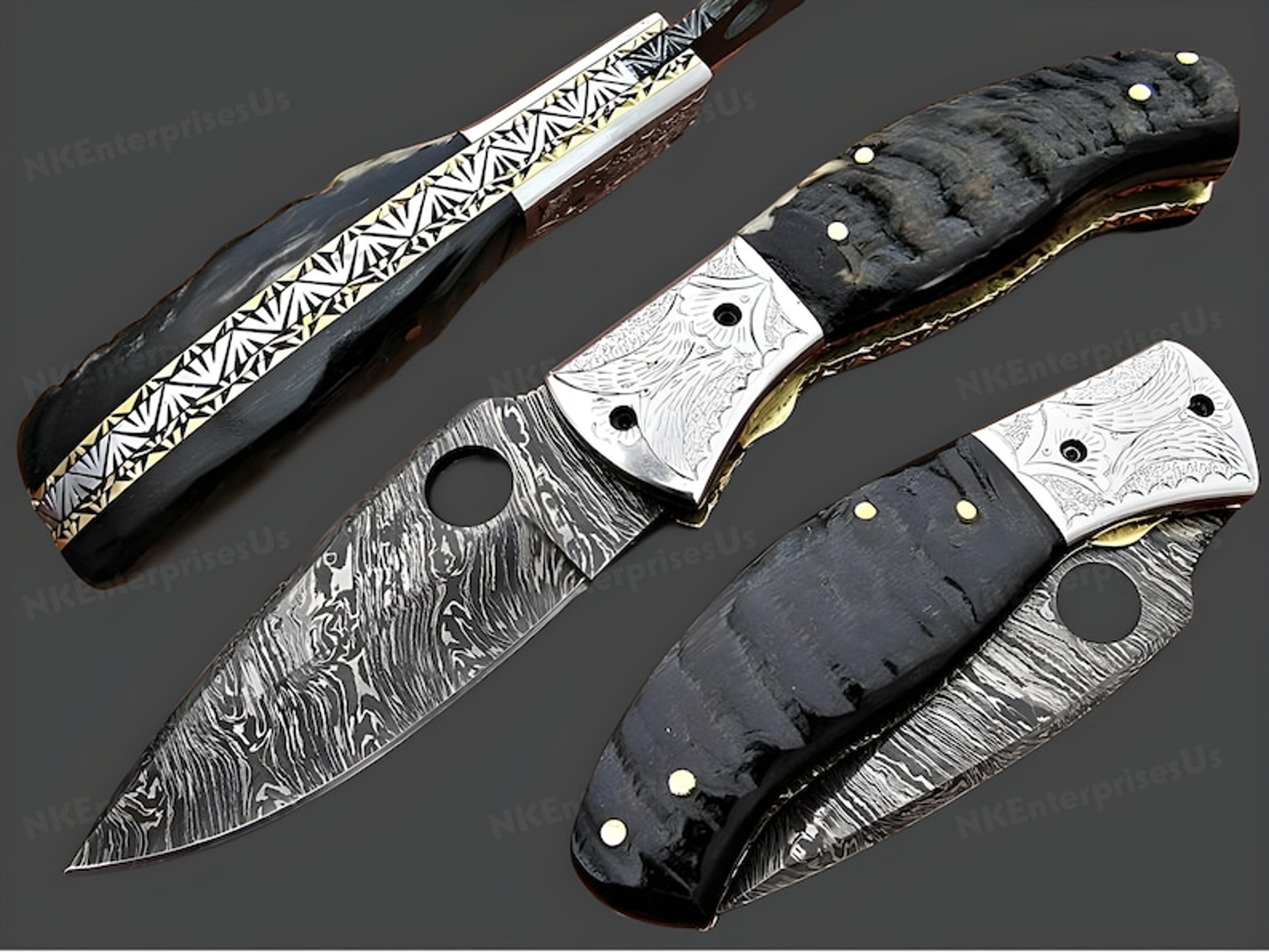 handmade folding knife. damascus folding knife, camping knife, hand forged knife, pocket knife. anniversary gift. best g