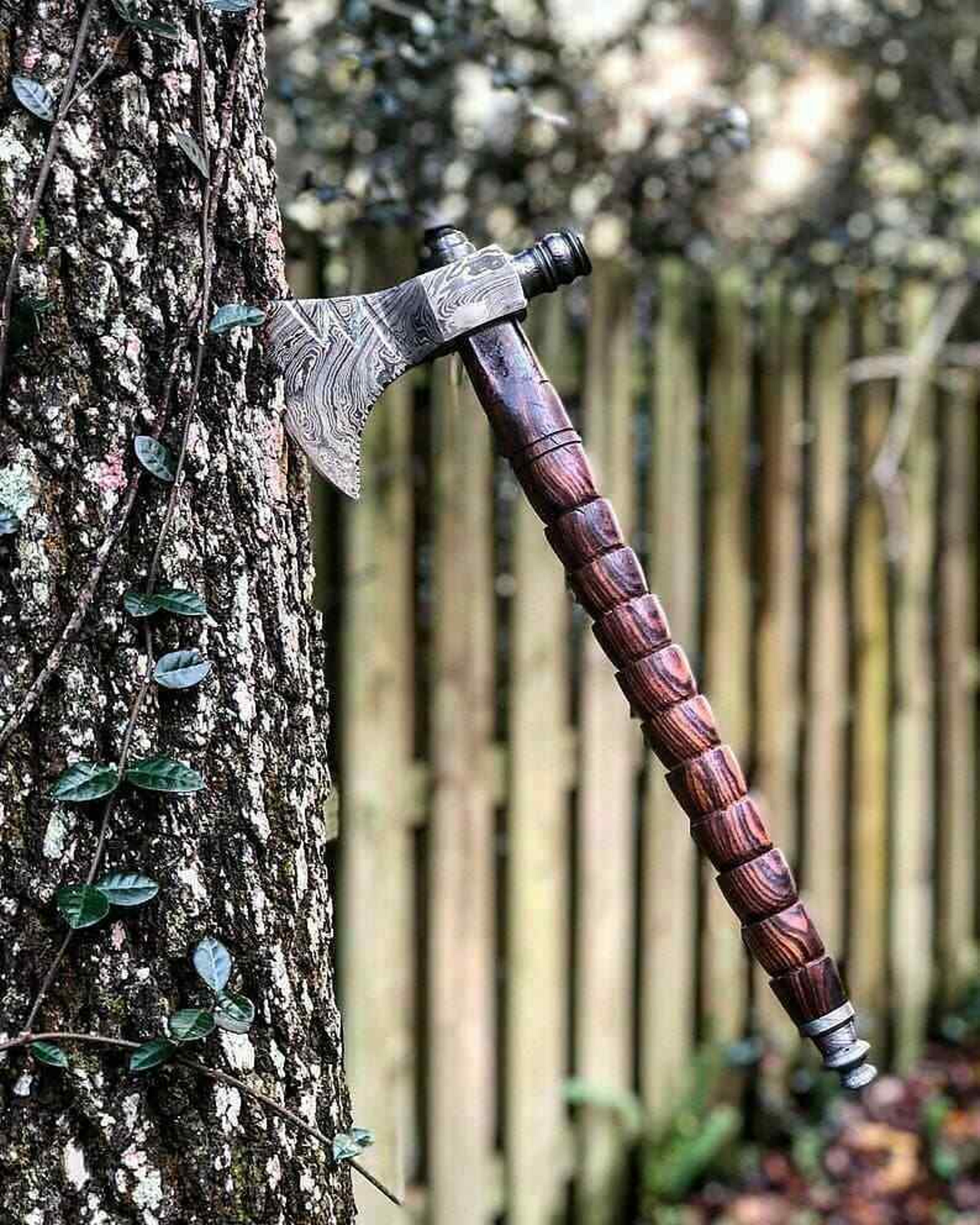 hand forged damascus steel axe head – 18 inch outdoor chopping axe | 512 layers of 4340 & 1075 carbon steel