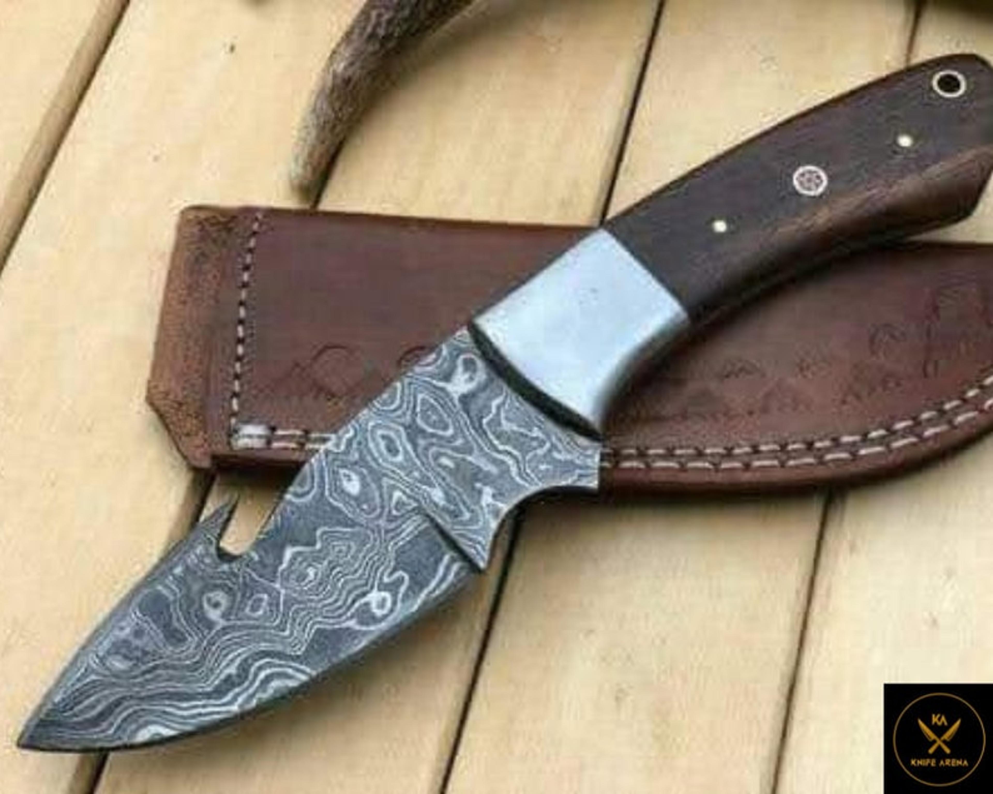 damascus steel guthook knife, skinner knife, camping knife, gut hook knife, hunting knife, christmas gift, best outdoor