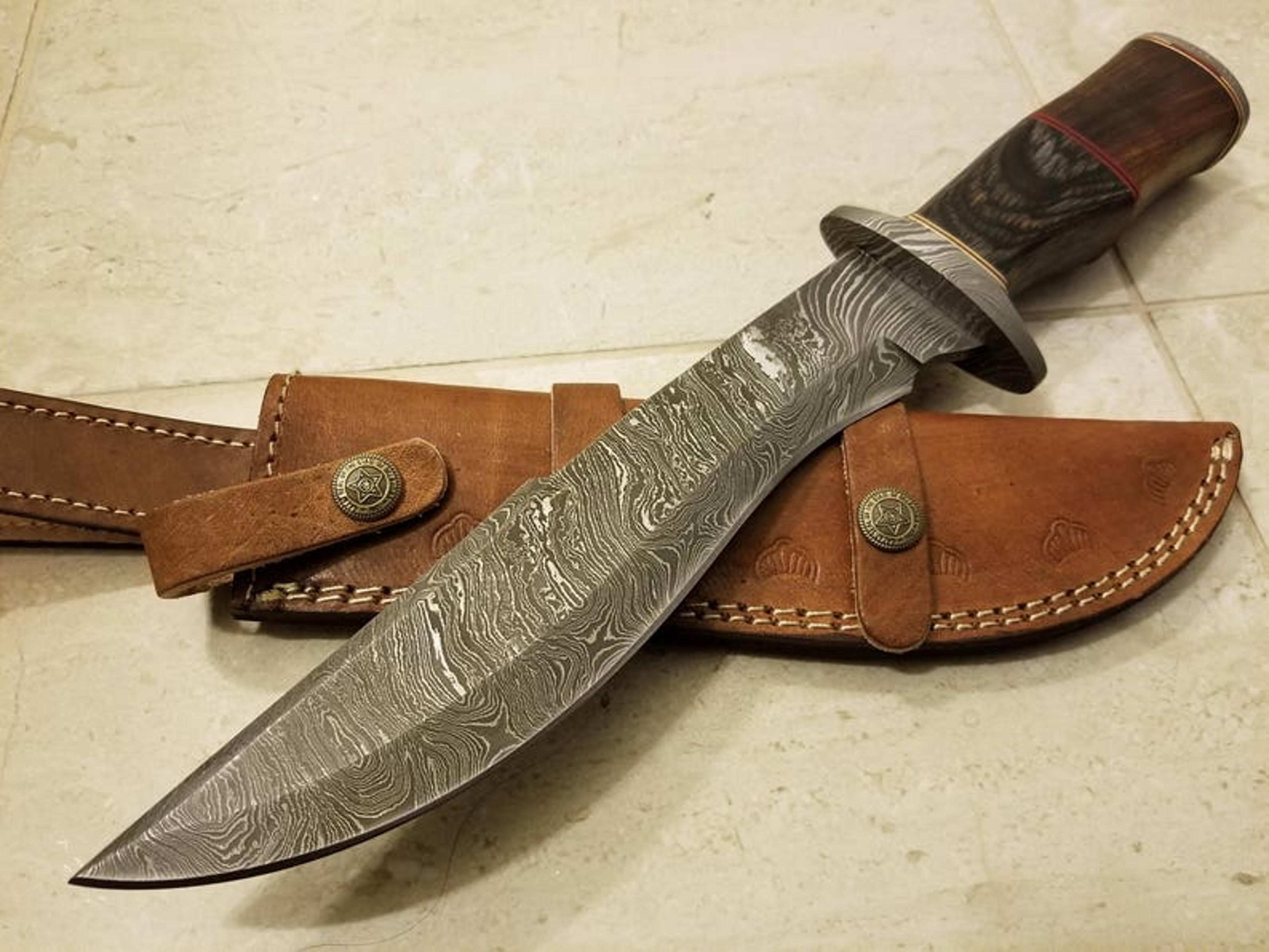handmade damascus steel 14 inches bowie knife - solid marindi wood/exotic sheet handle
