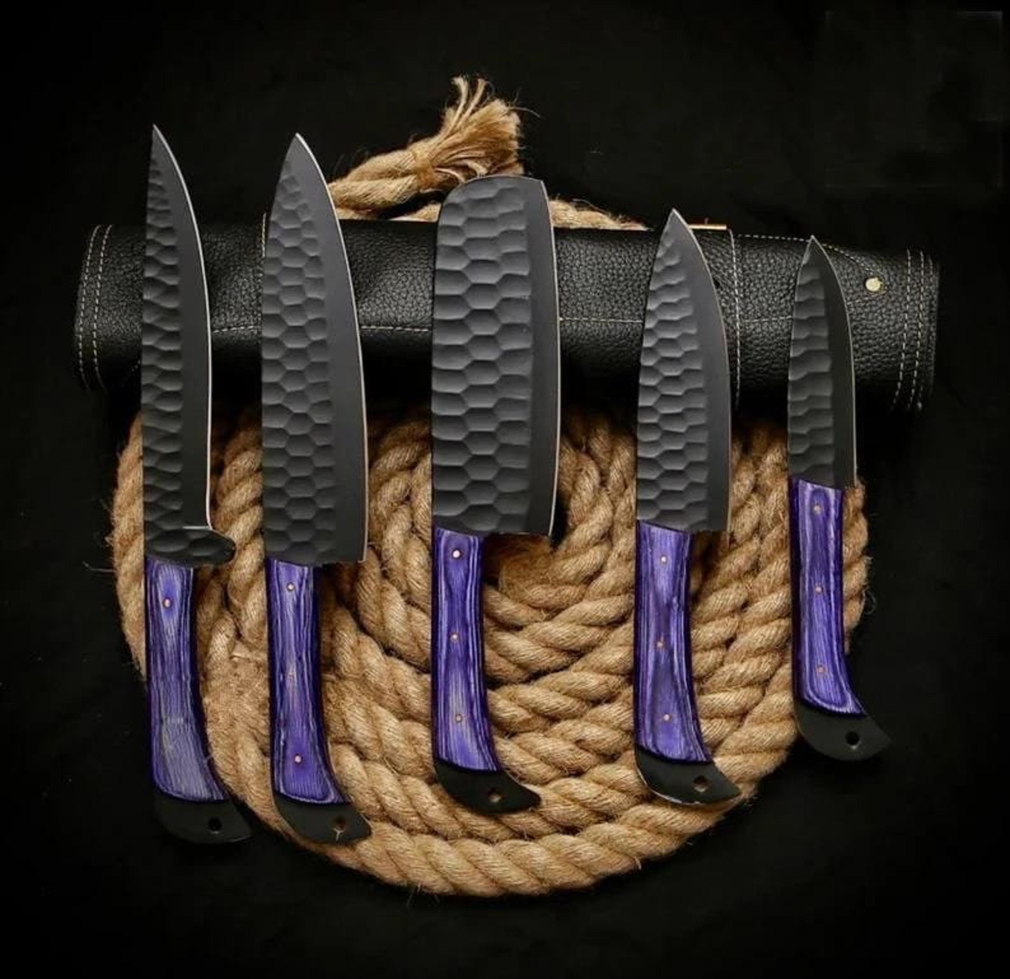 bbq, bbq set, best custom handmade damascus chef set, kitchen use set, best birthday and anniversary gift, 5 pieces chef