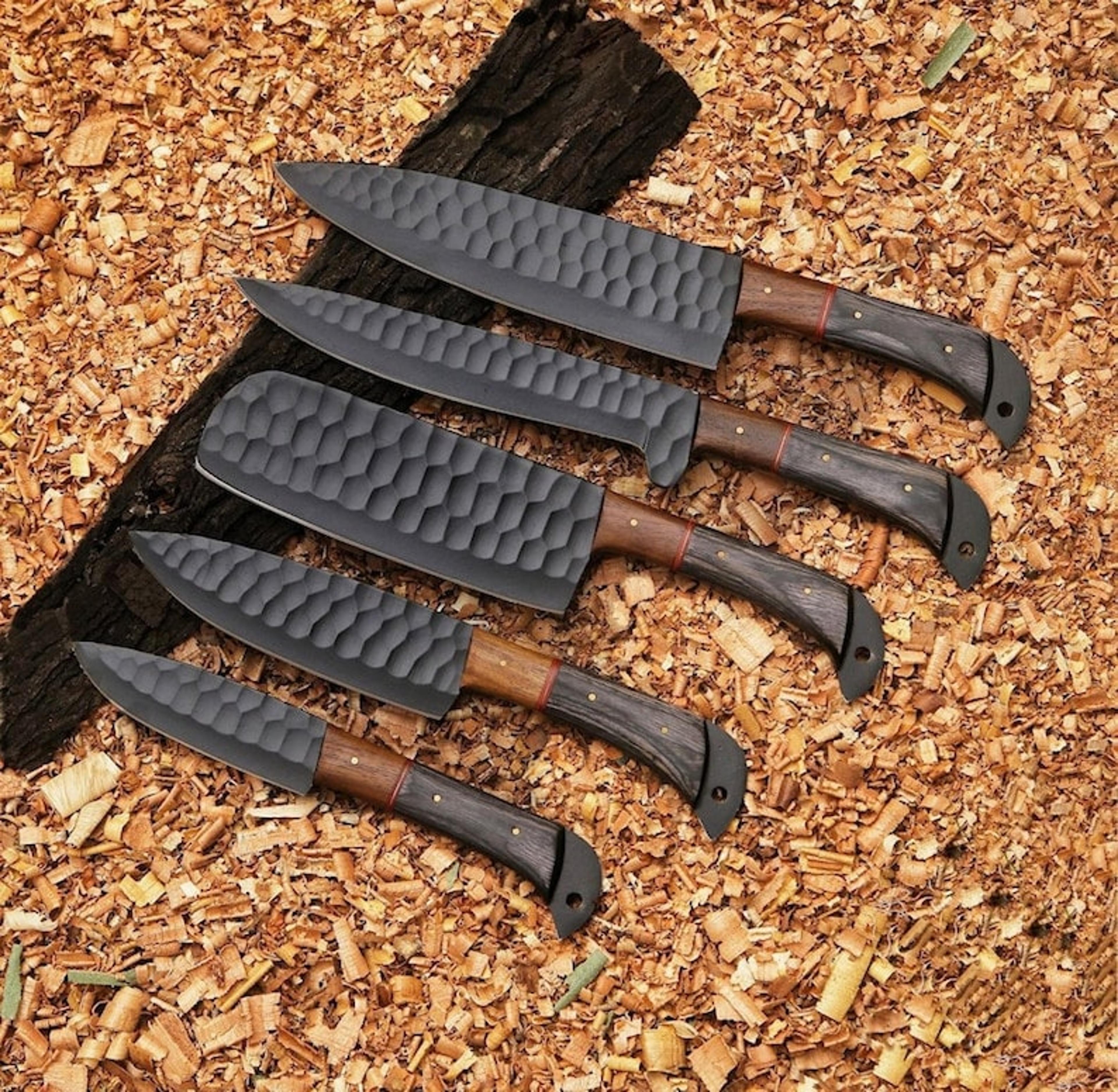 bbq, bbq set, best custom handmade damascus chef set, kitchen use set, best birthday and anniversary gift, 5 pieces chef