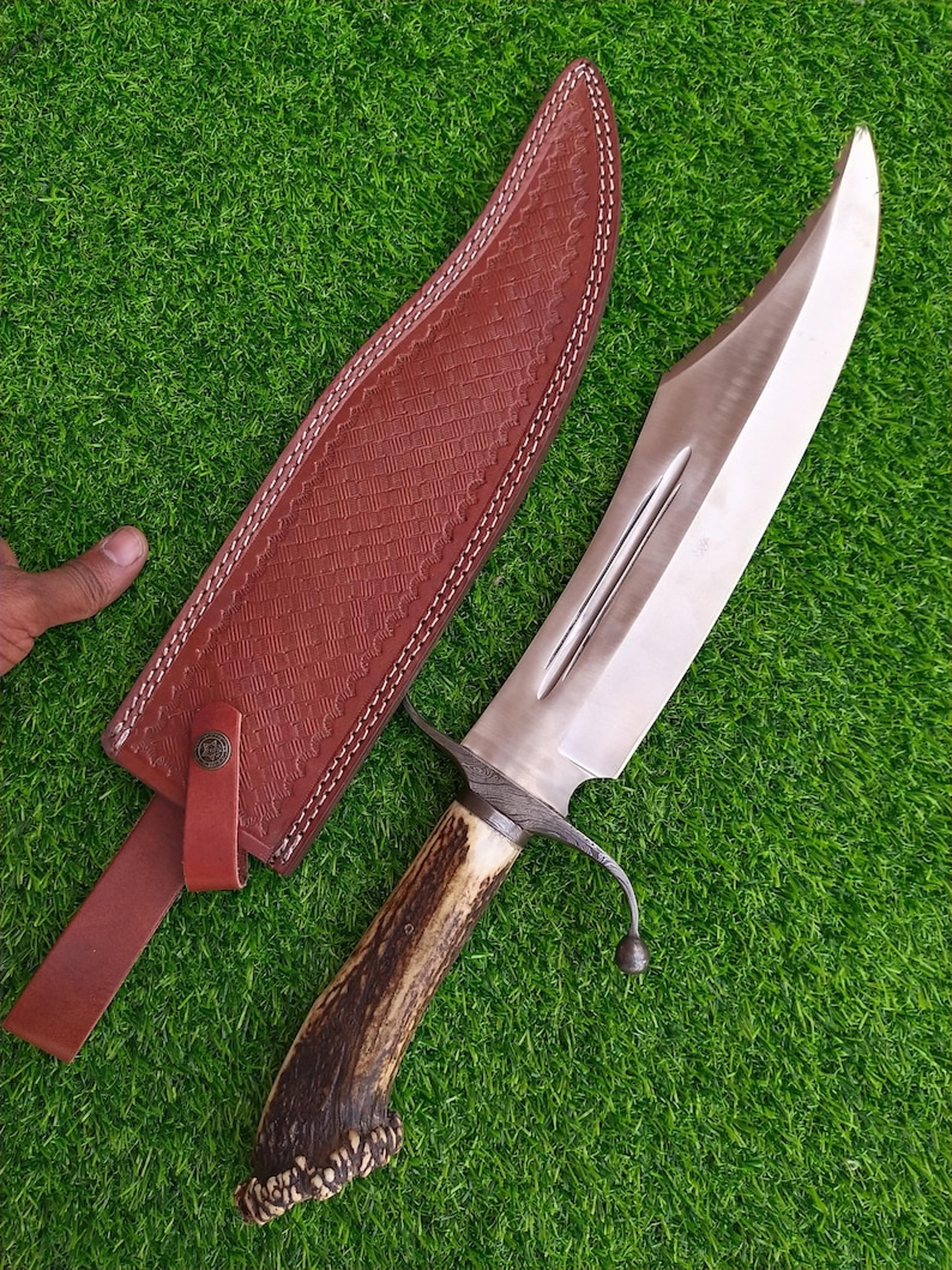 custom handmade antler bowie knife, stag bowie, damascus twist pattern & 12c27 steel, gift knife, gift for das, personal