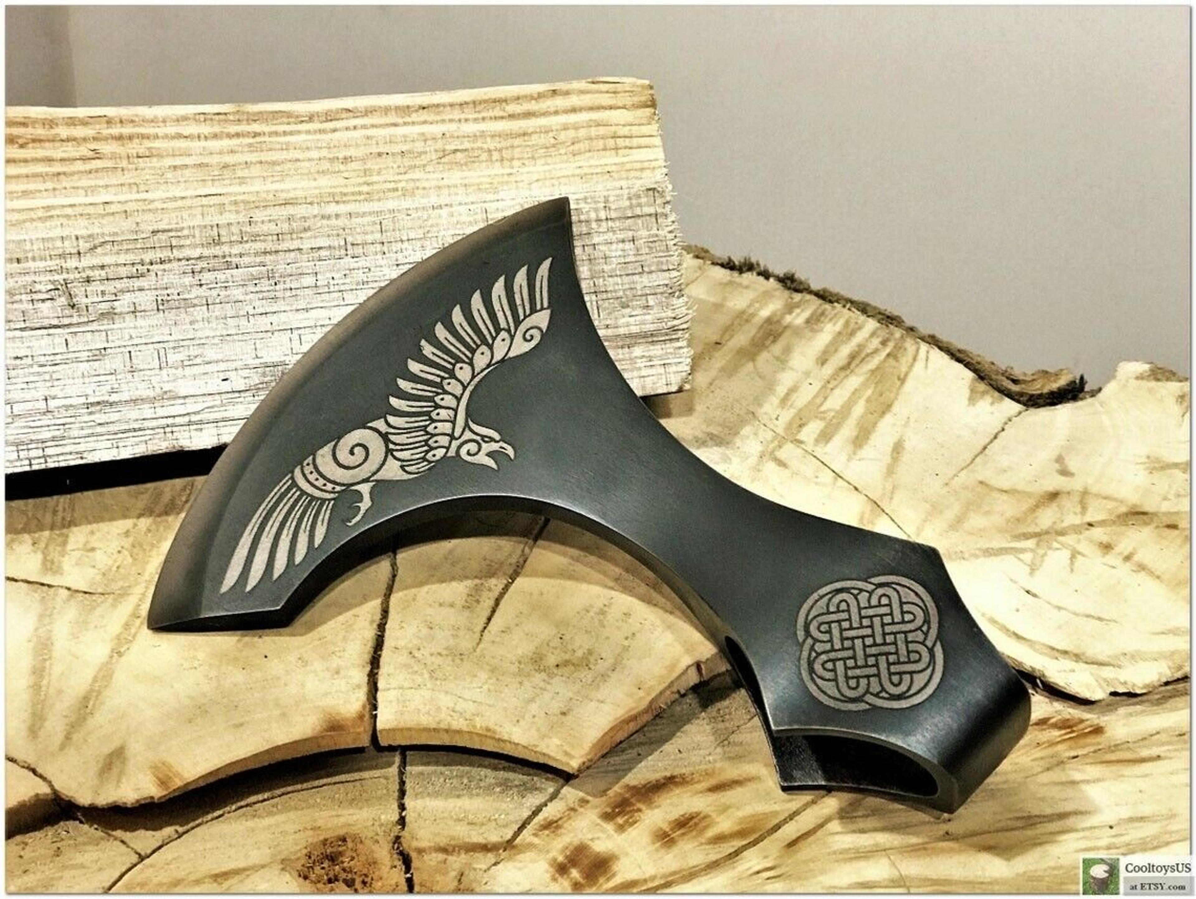 custom hand forged carbon steel eagle etched viking tomahawk beautiful axe head