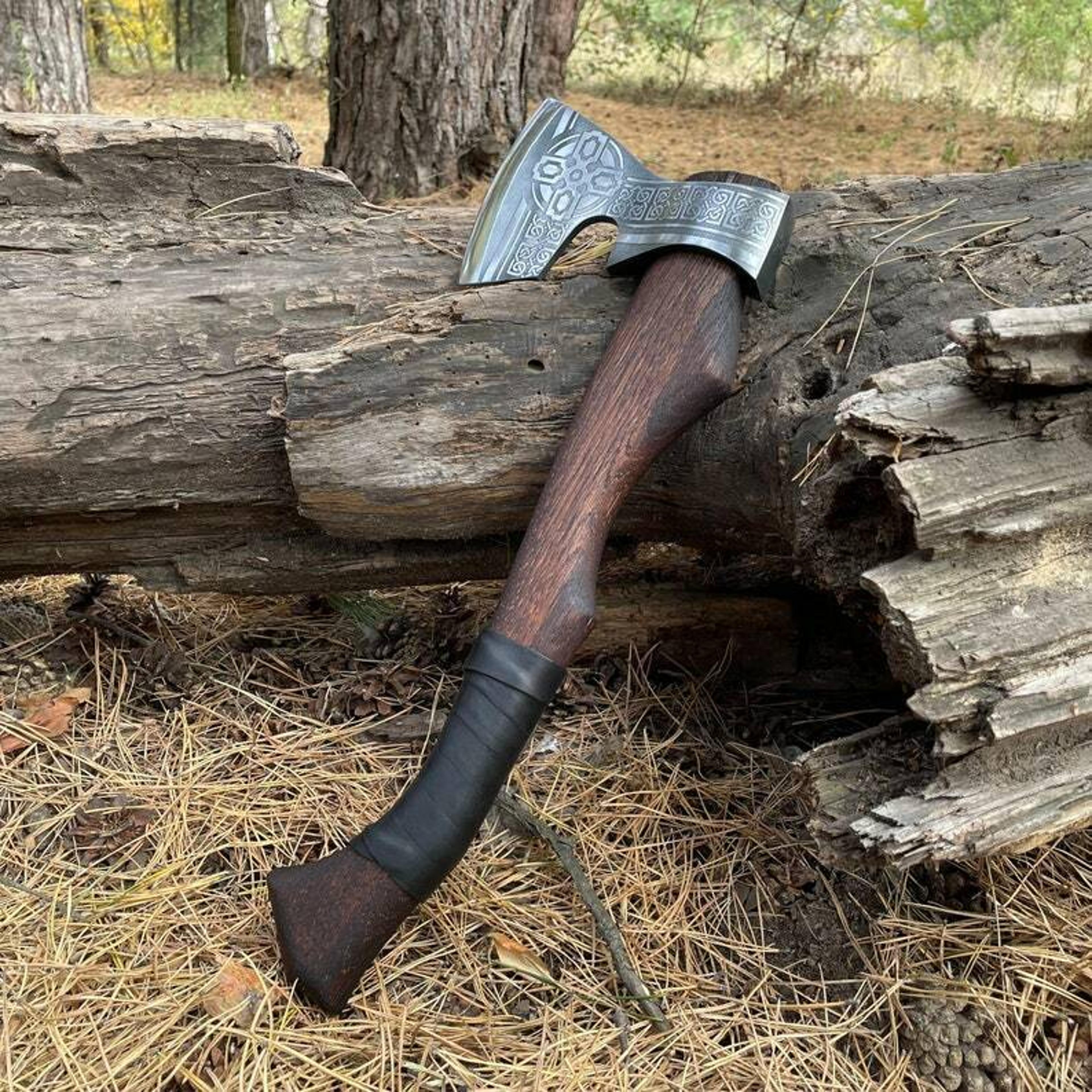 hand-forged carbon steel viking tomahawk with ash wood handle – 19" battle hatchet axe